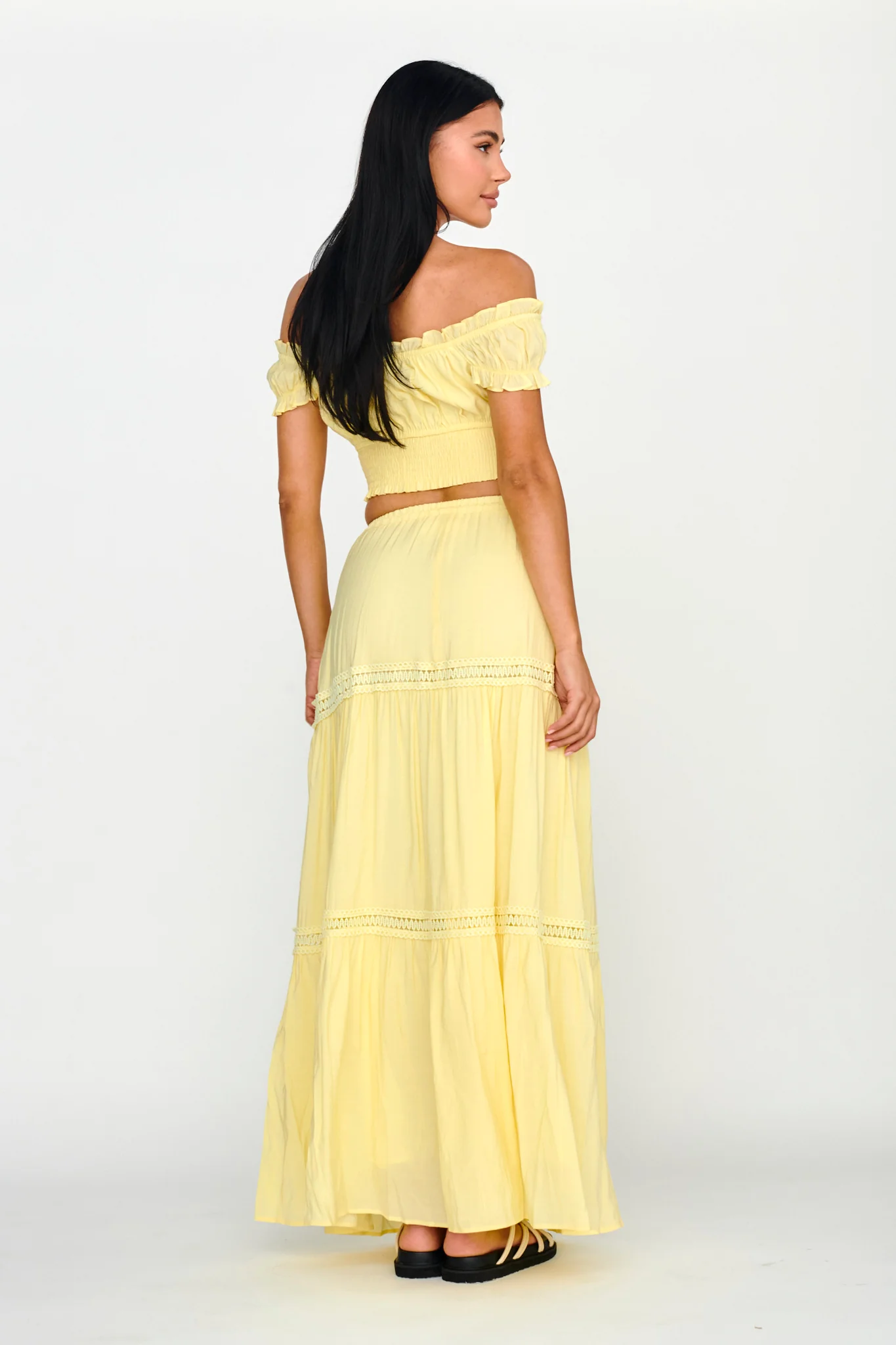 Canyon Cove Crochet Trim Maxi Skirt Yellow - Image 2