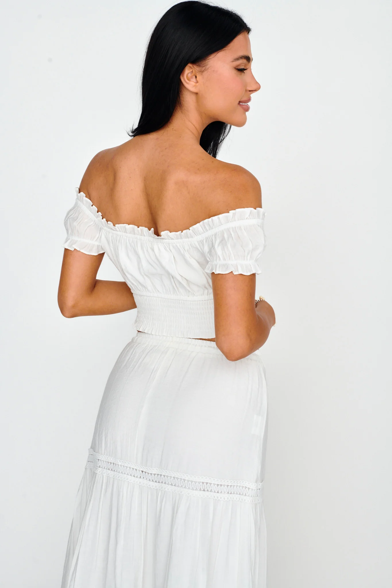 Canyon Cove Puff Sleeve Crop Top White - Image 2