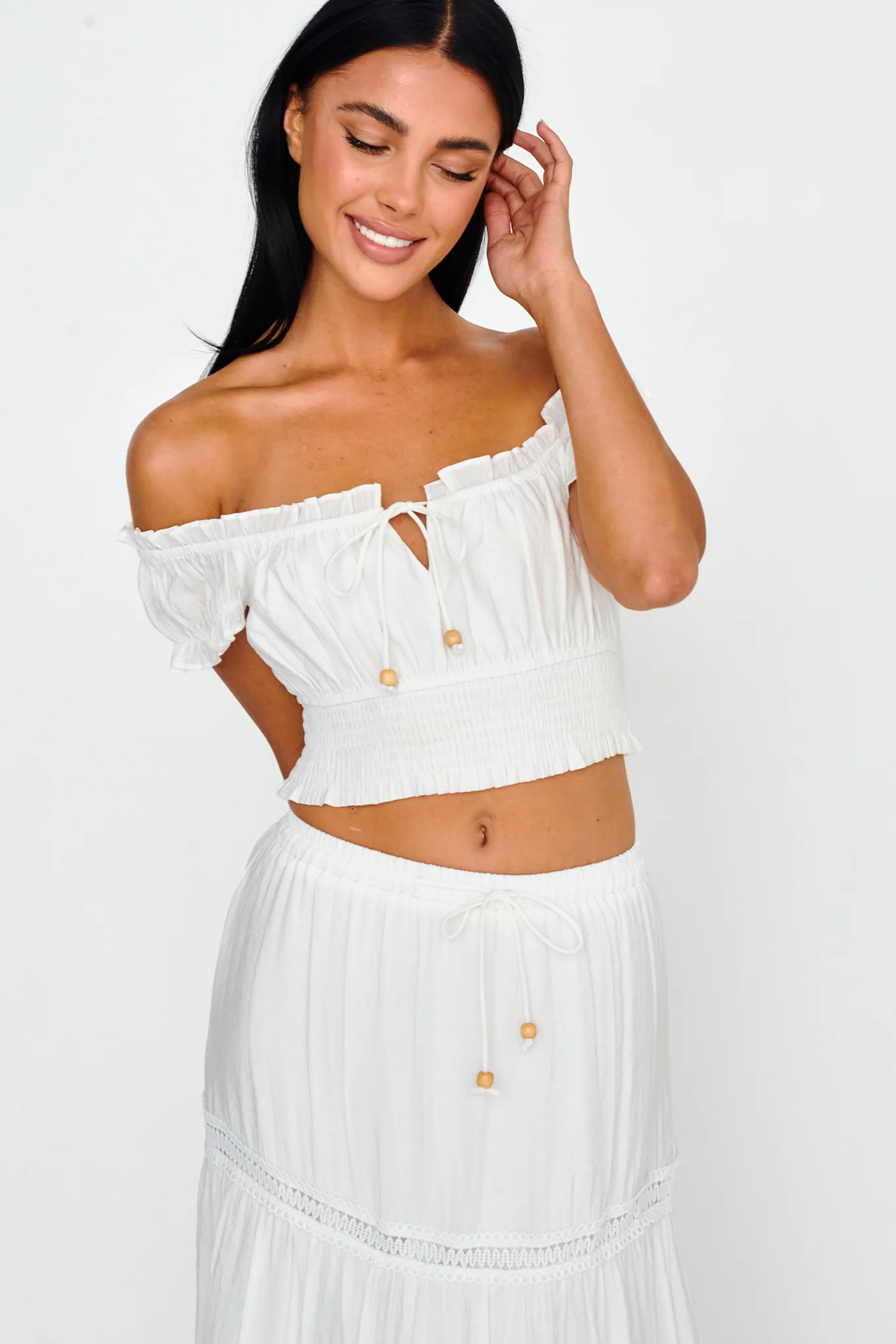 Canyon Cove Puff Sleeve Crop Top White - Image 5