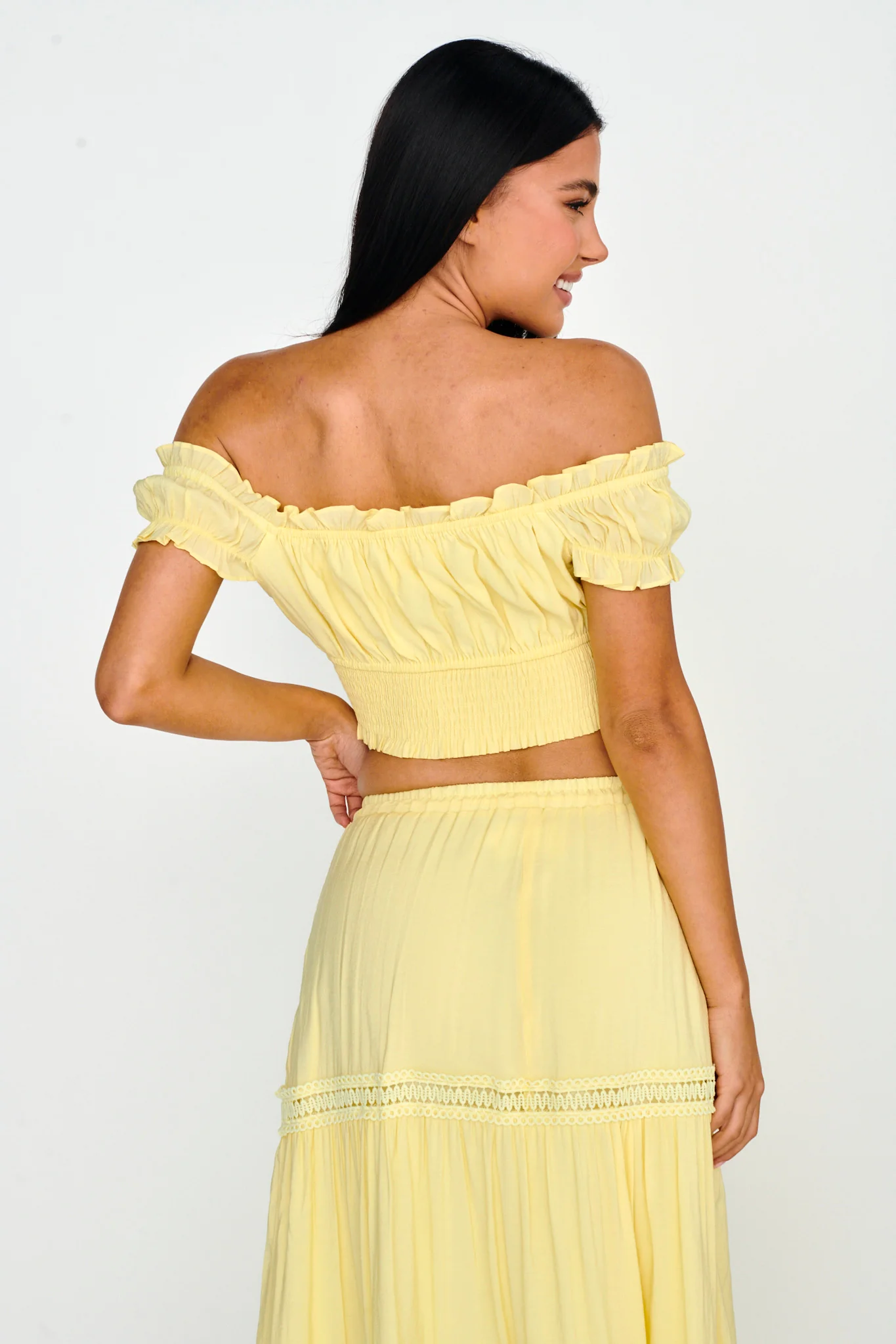 Canyon Cove Puff Sleeve Crop Top Yellow - Image 2