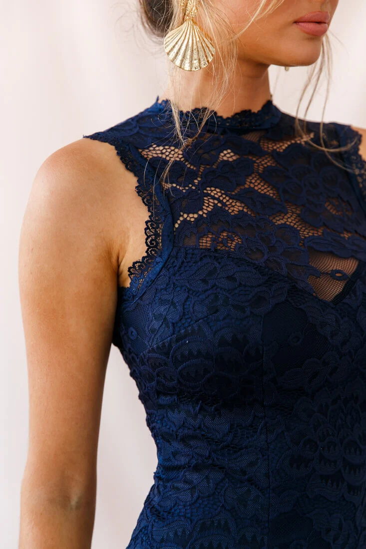 Canyon Floral Overlay Keyhole Back Dress Navy - Image 5