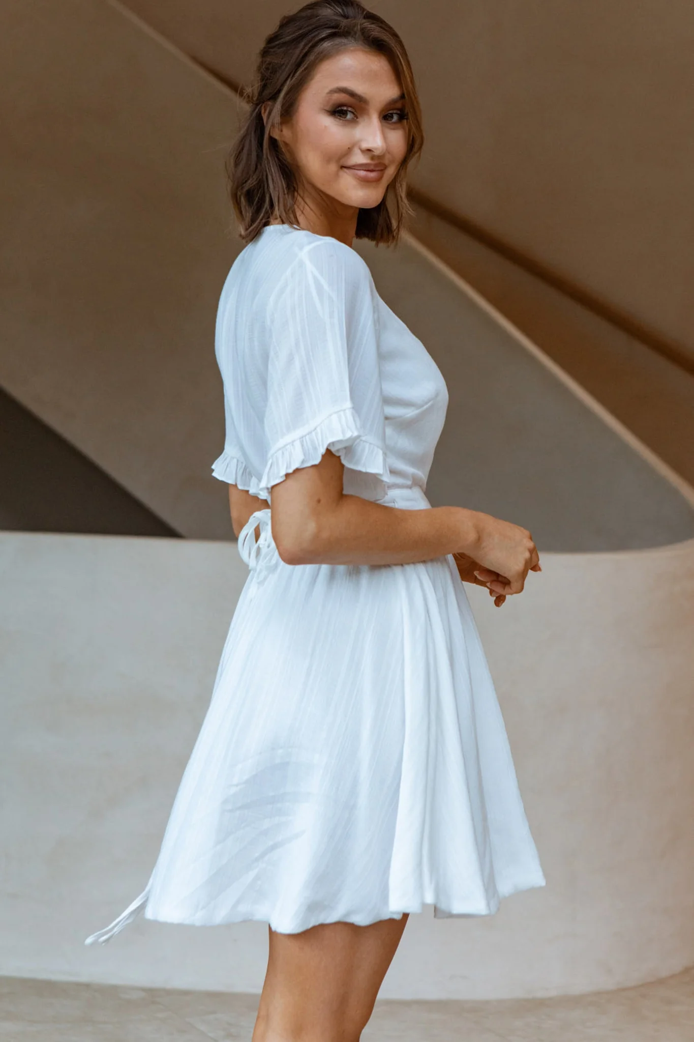 Cara Frill Trim Wrap Dress White - Image 12