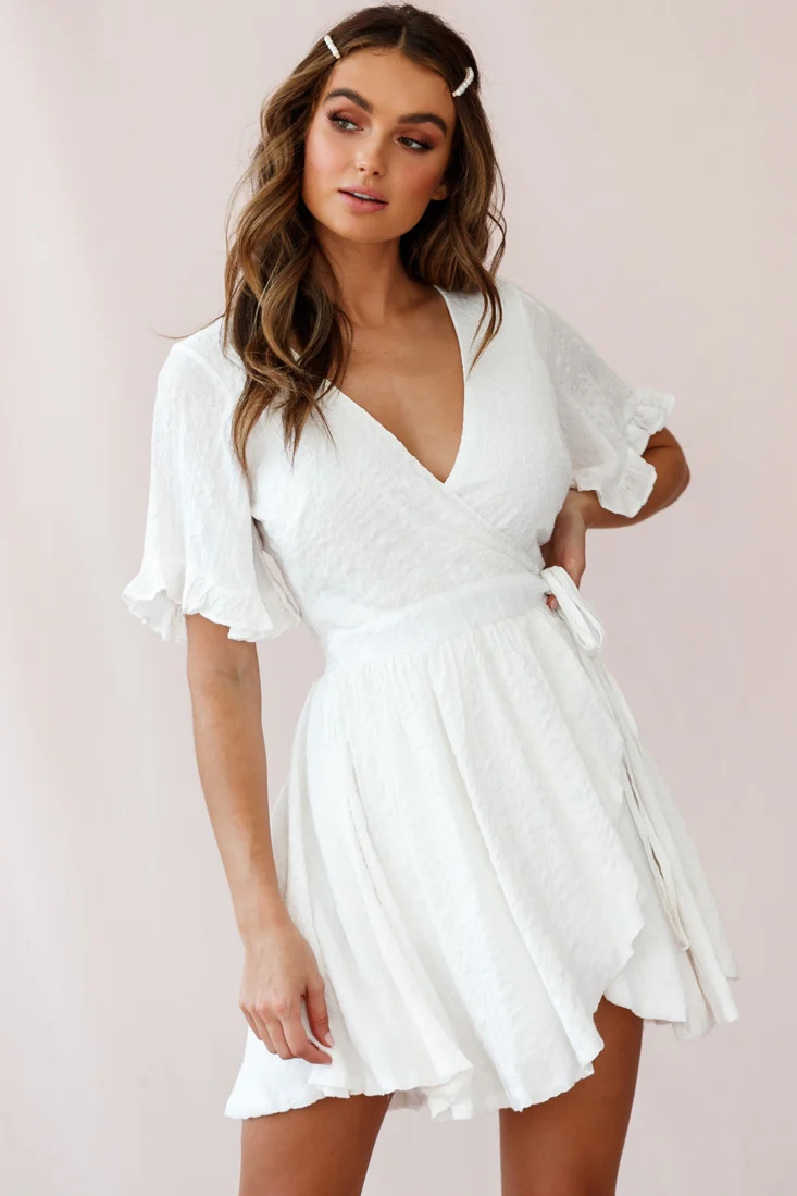 Cara Frill Trim Wrap Dress White - Image 6