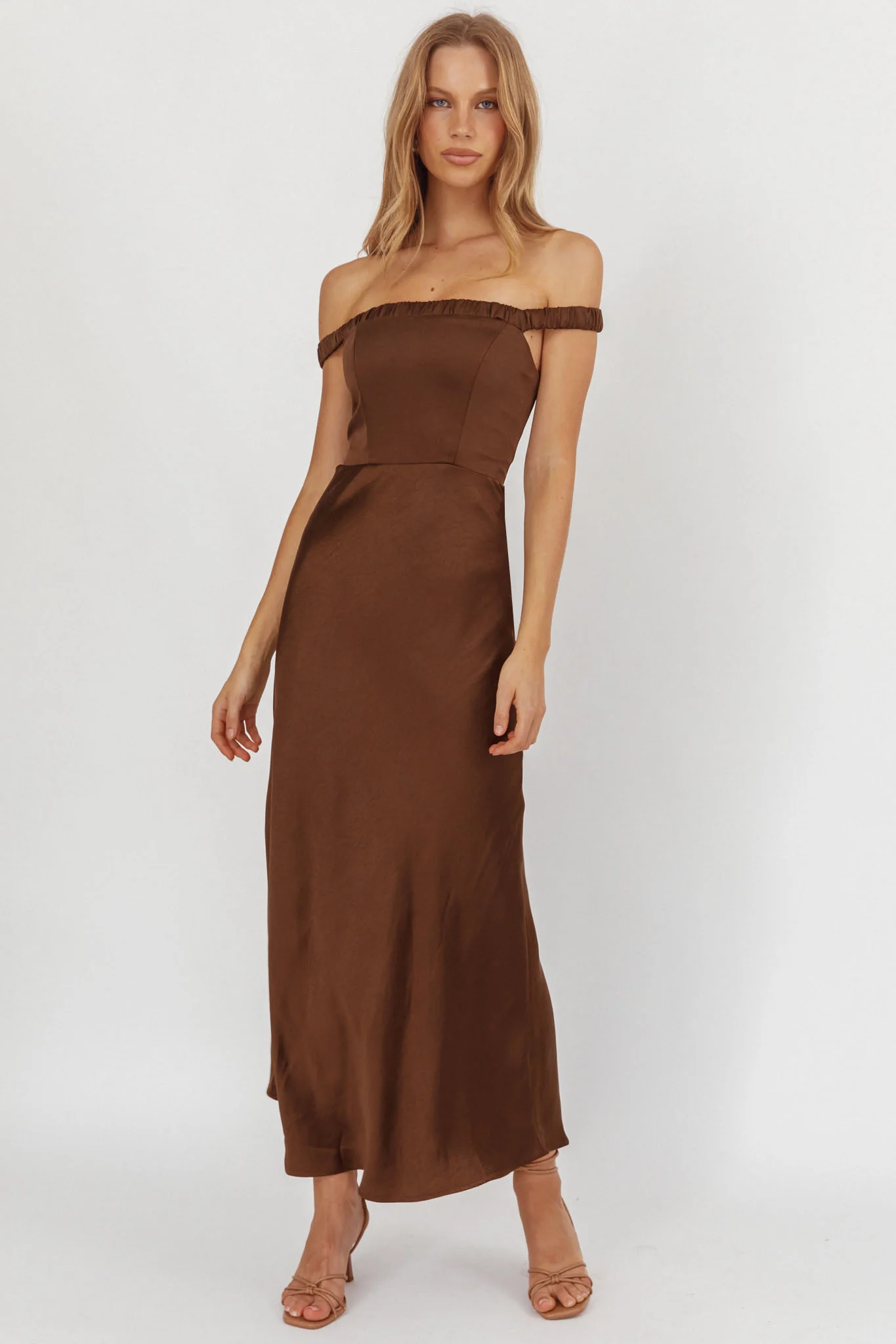 Cari Off-Shoulder Strap Maxi Dress Chocolate - Image 11
