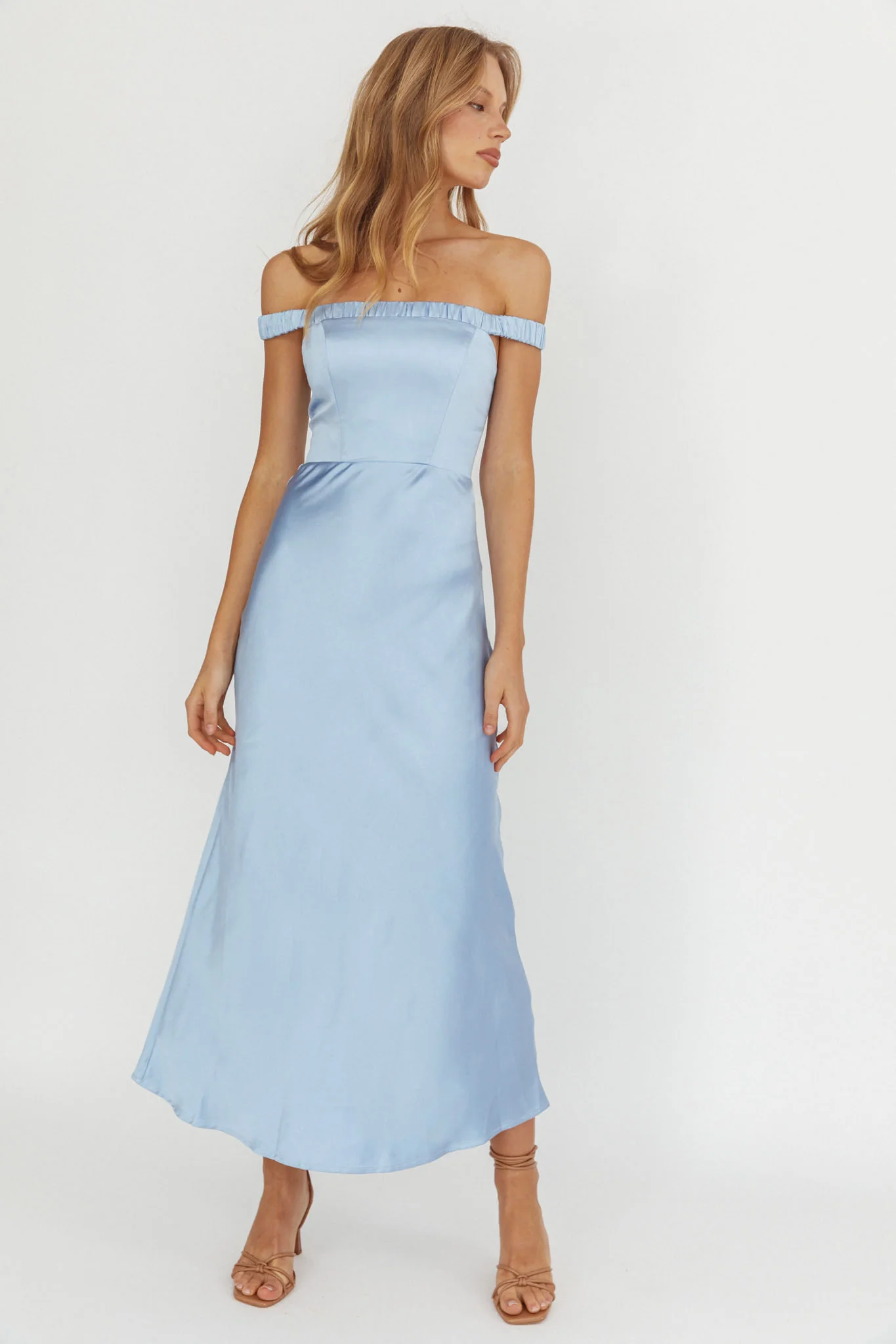 Cari Off-Shoulder Strap Maxi Dress Ice Blue - Image 4