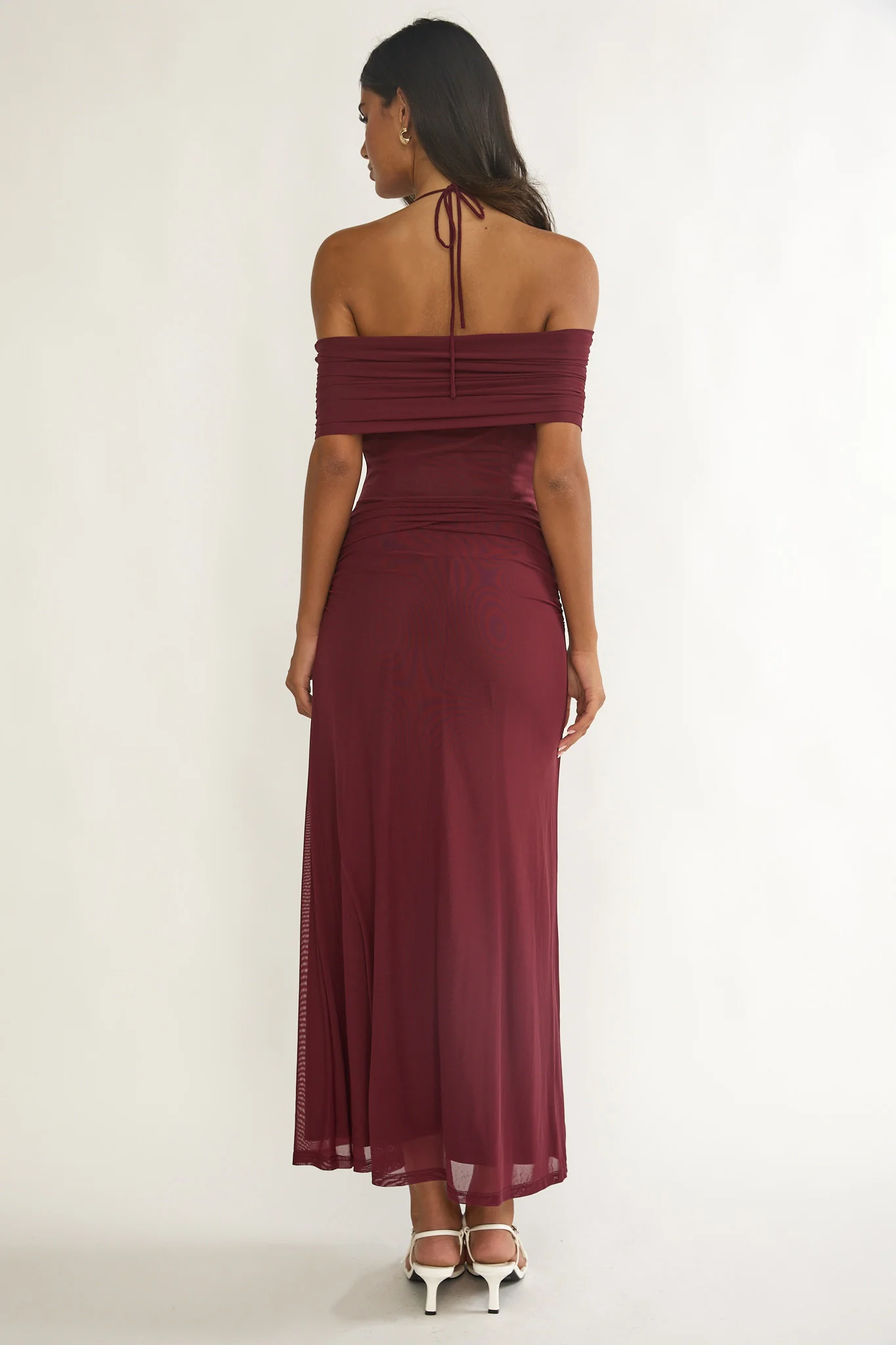 Carielle Off-Shoulder Halter Maxi Dress Wine - Image 2