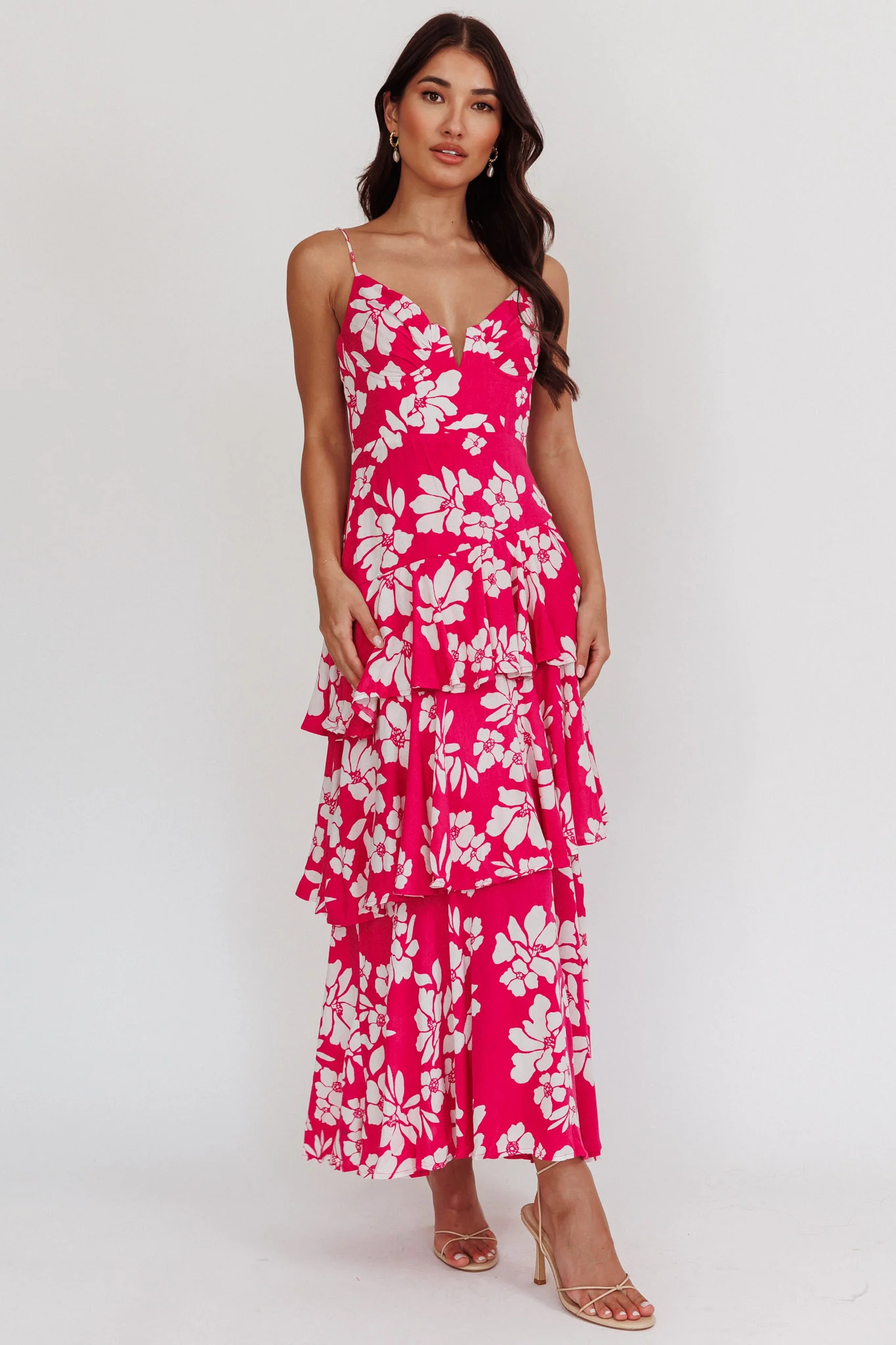 Carlo Tiered Ruffle Maxi Dress Pink - Image 2