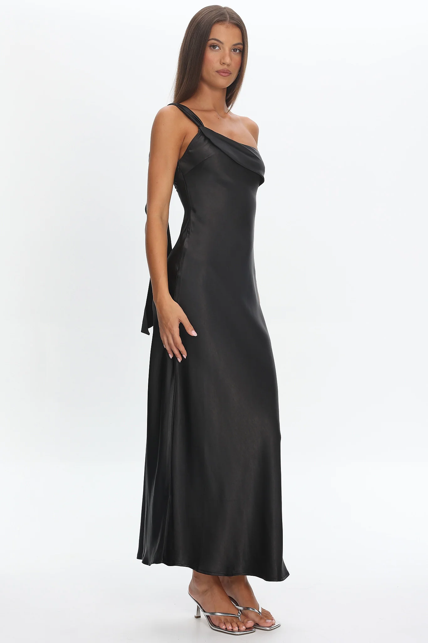 Carmel One-Shoulder Sash Maxi Dress Black - Image 2