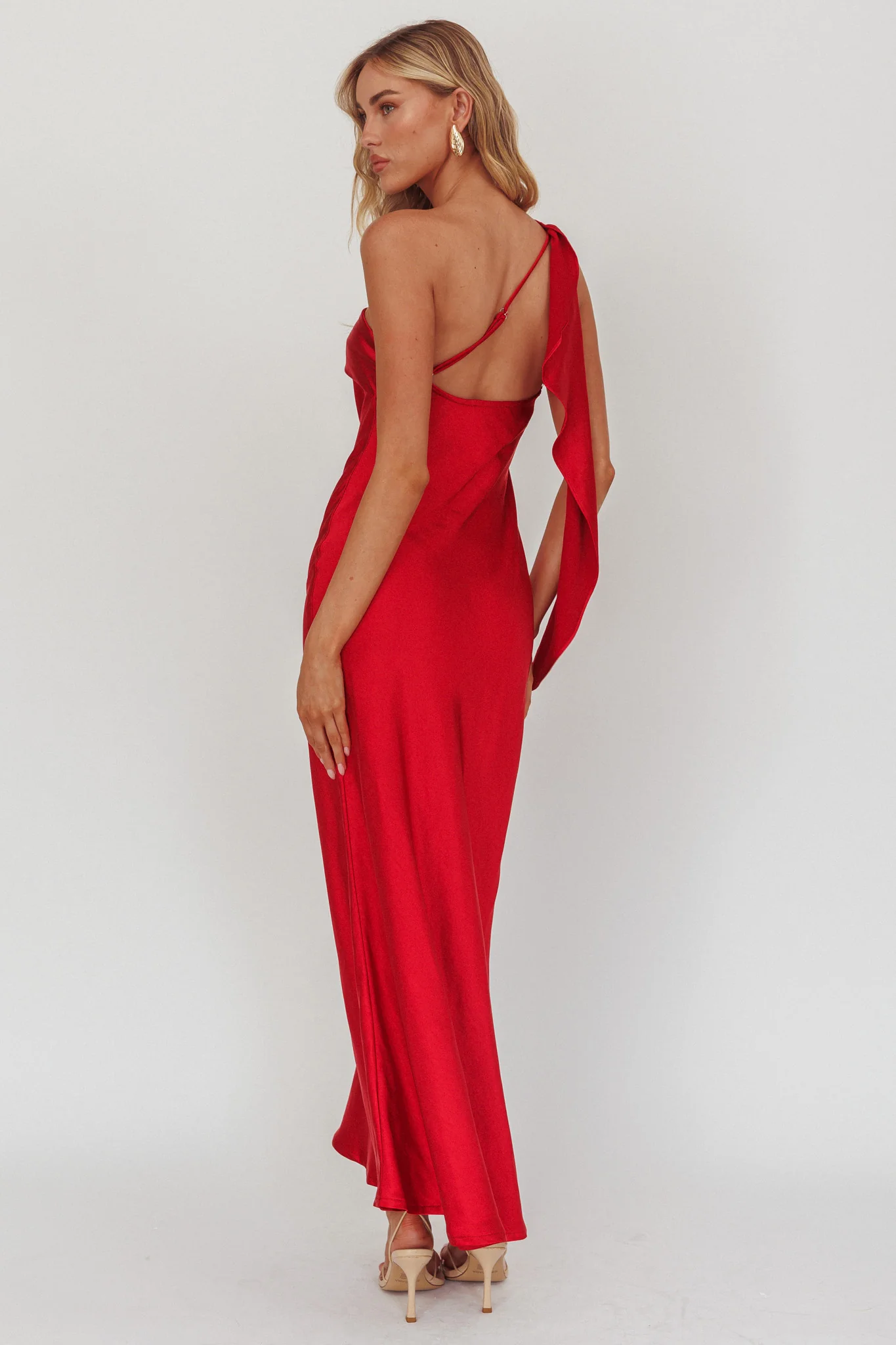 Carmel One-Shoulder Sash Maxi Dress Cherry - Image 2