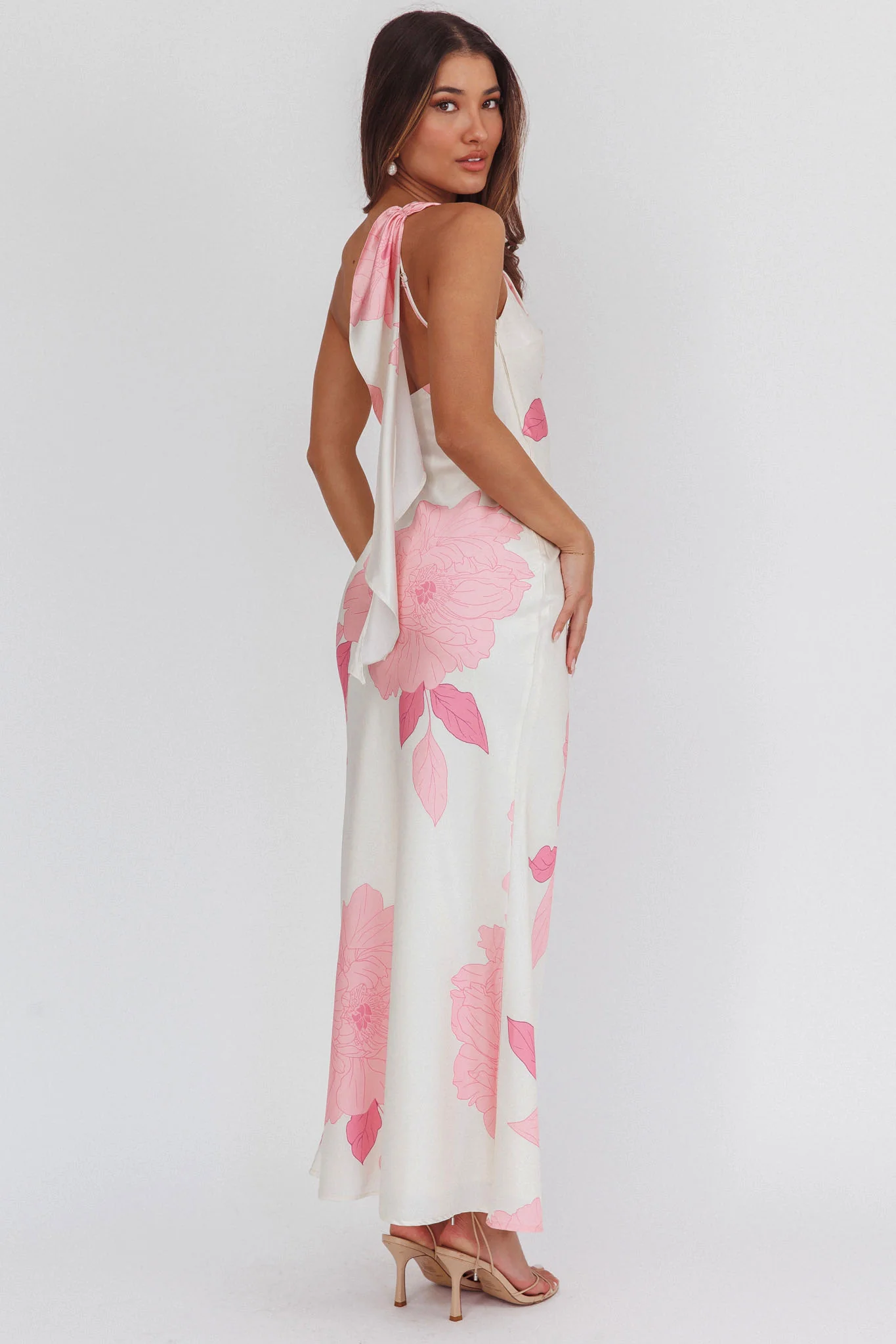 Carmel One-Shoulder Sash Maxi Dress Floral Butter - Image 3