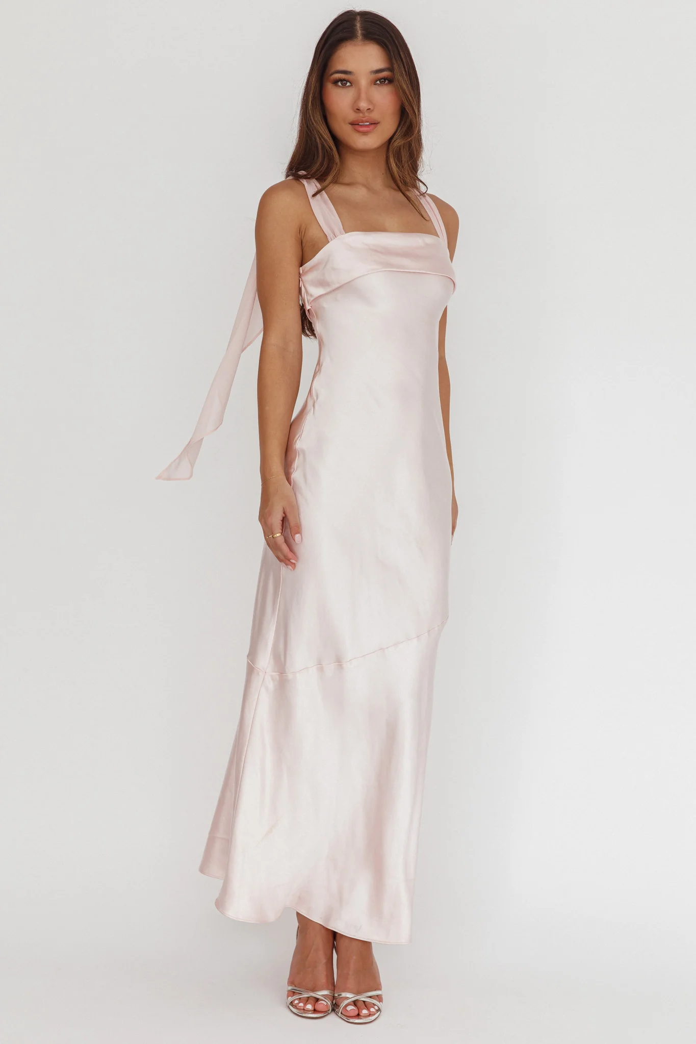 Carmel Shoulder Sash Midi Dress Blush - Image 4