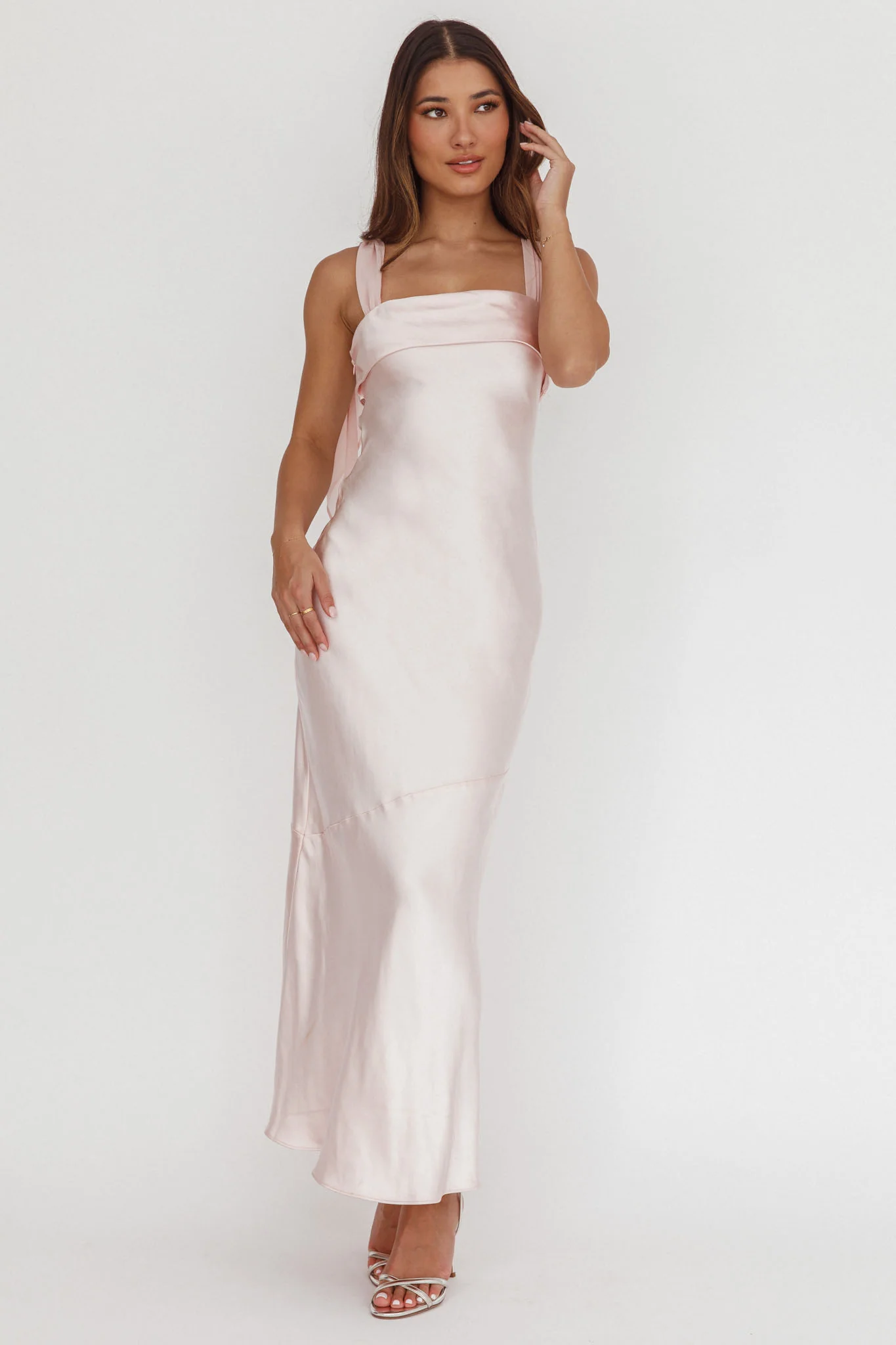 Carmel Shoulder Sash Midi Dress Blush - Image 5