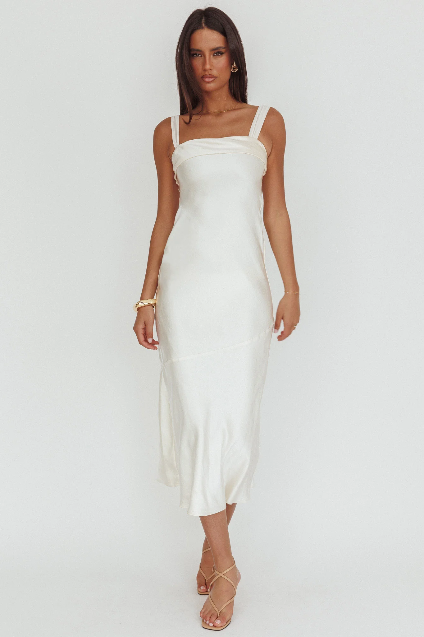 Carmel Shoulder Sash Midi Dress Oyster - Image 3