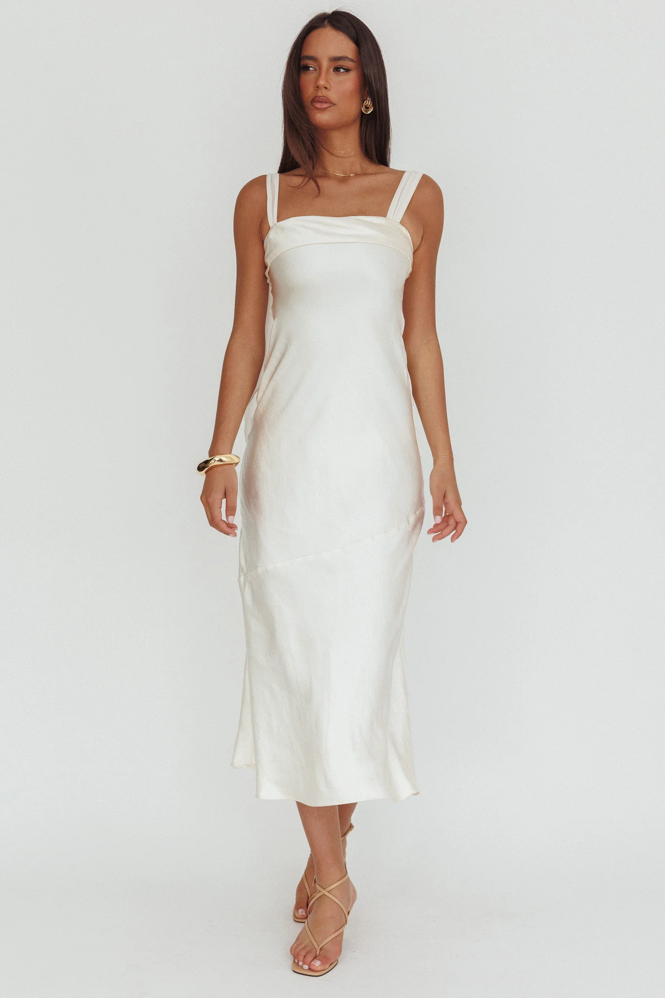 Carmel Shoulder Sash Midi Dress Oyster - Image 5