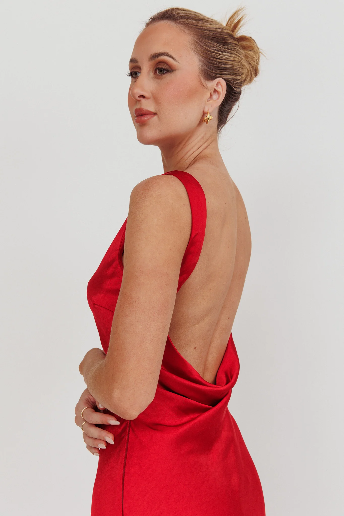 Carmine Satin Sleeveless Maxi Dress Wine - Image 2