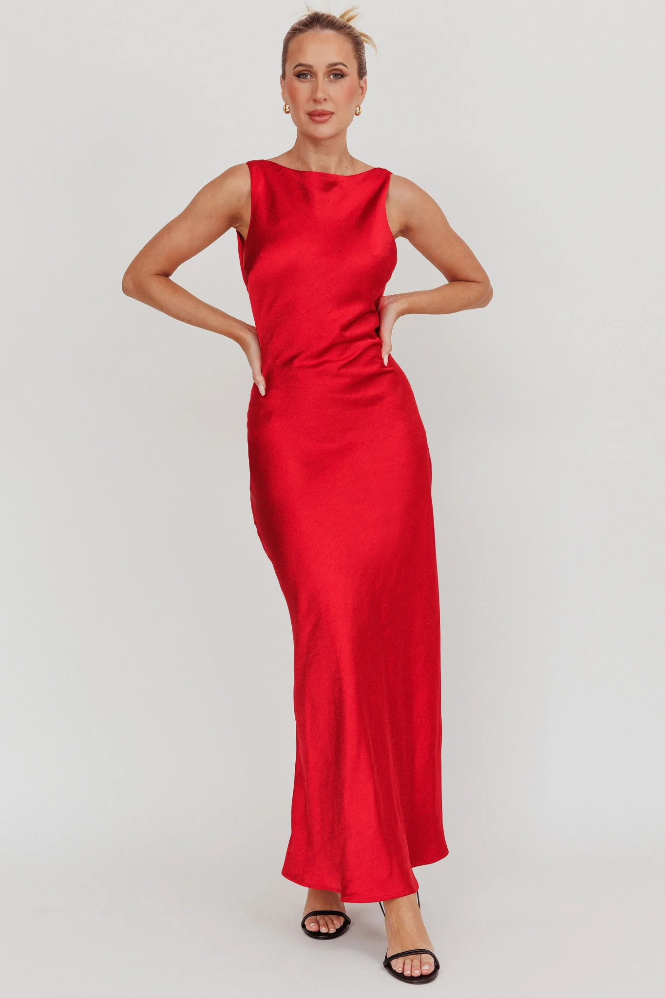 Carmine Satin Sleeveless Maxi Dress Wine - Image 6