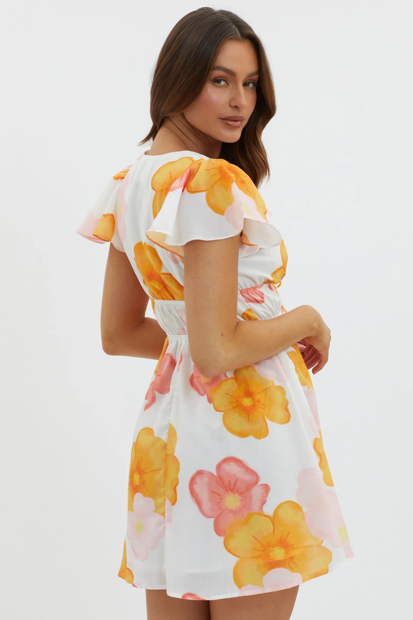 Carnivale Angel Sleeve Mini Dress Floral Orange - Image 2