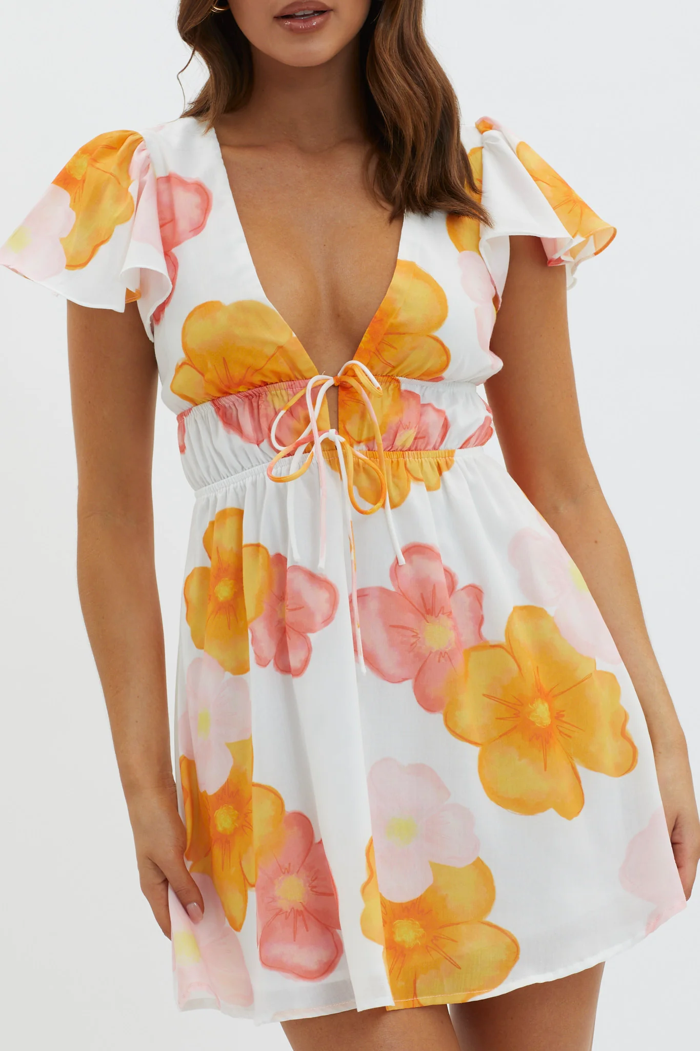 Carnivale Angel Sleeve Mini Dress Floral Orange - Image 4