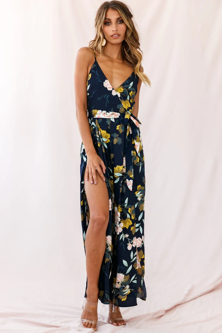 Carrie High Slit Cami Jumpsuit Navy - Image 2