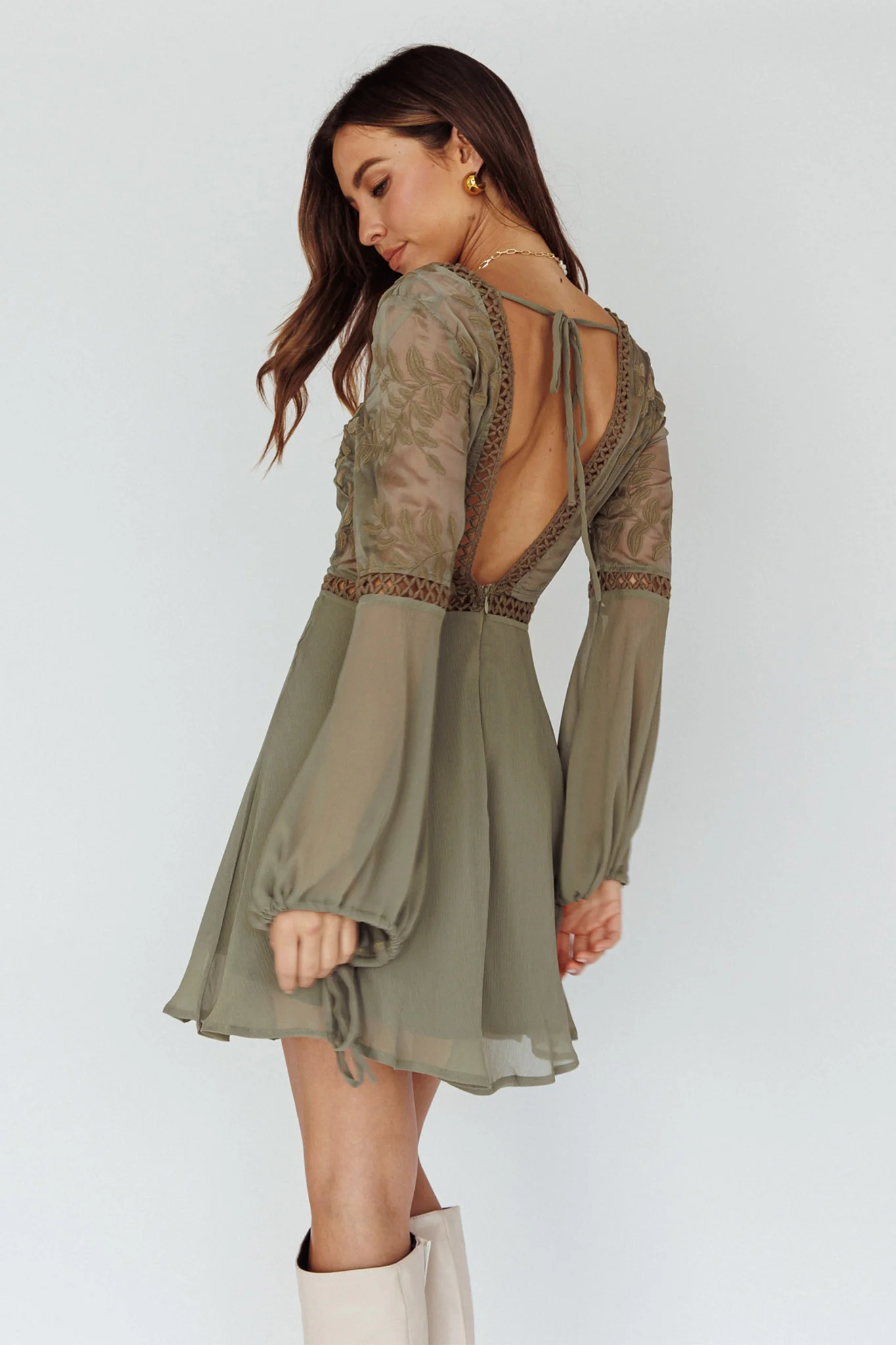 Carson Crochet Details Dress Olive - Image 3