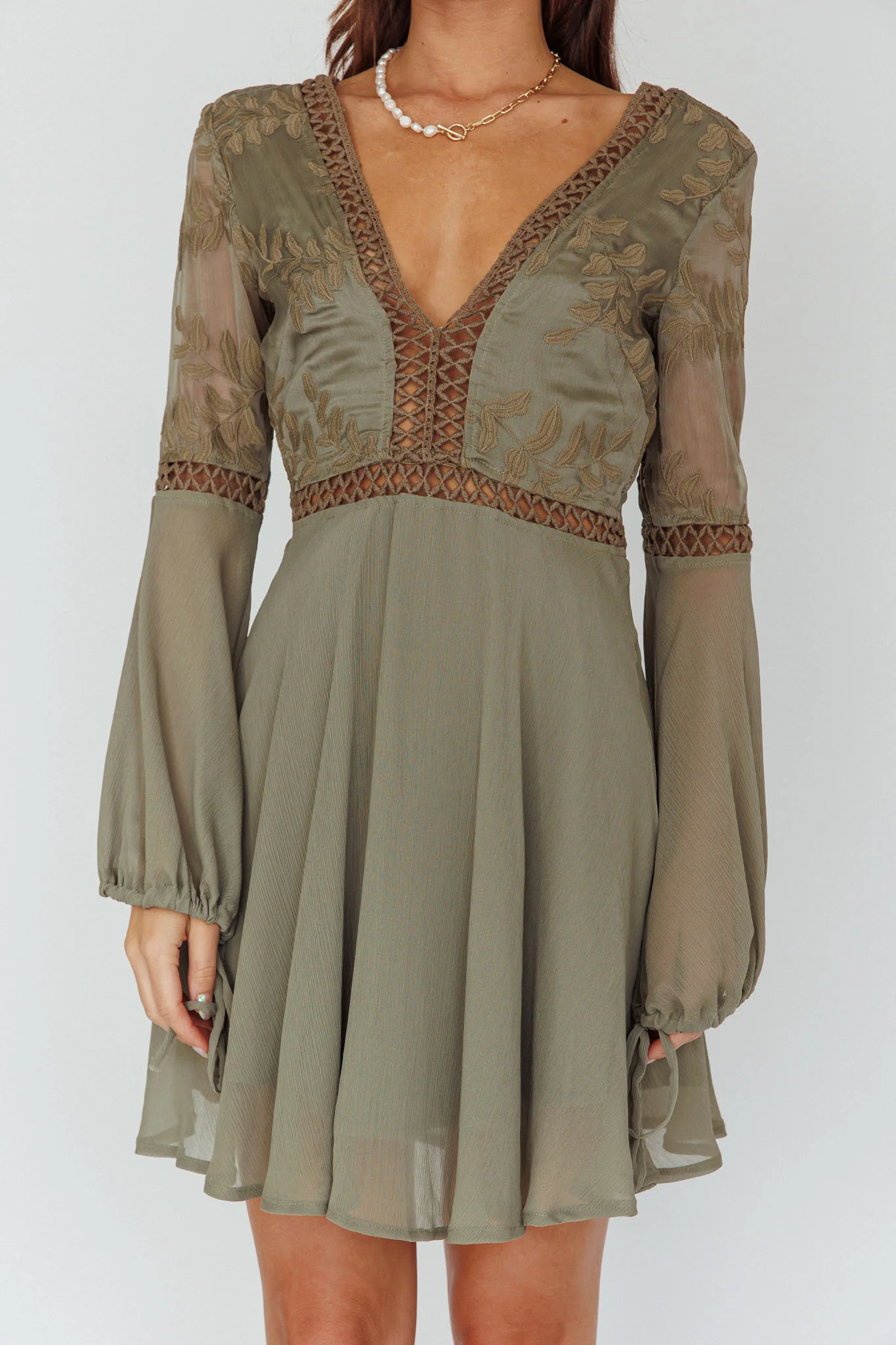 Carson Crochet Details Dress Olive - Image 4
