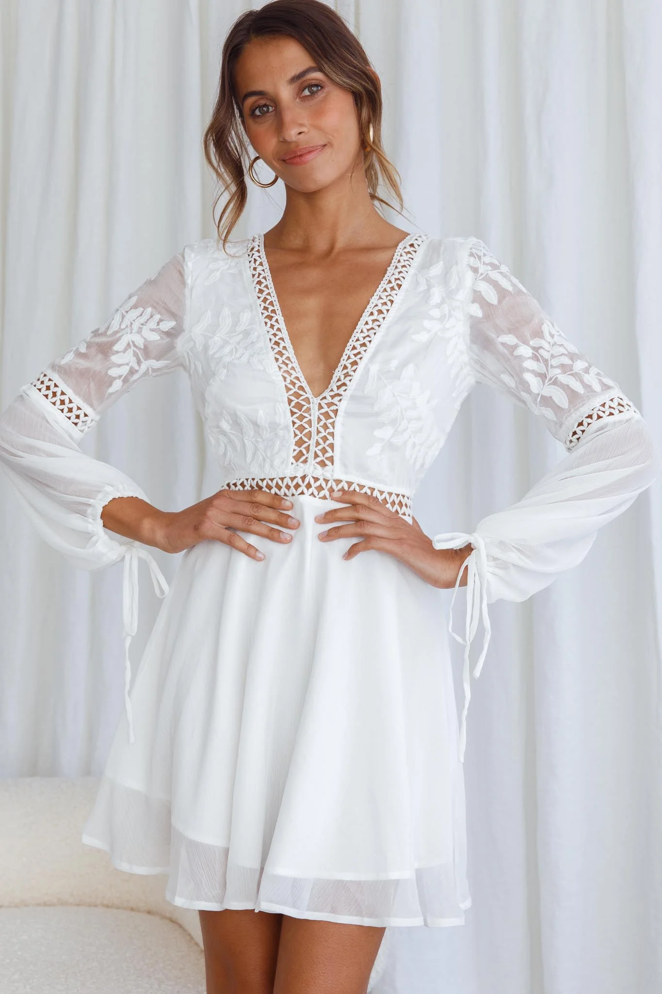 Carson Crochet Bell Sleeve Dress White - Image 12