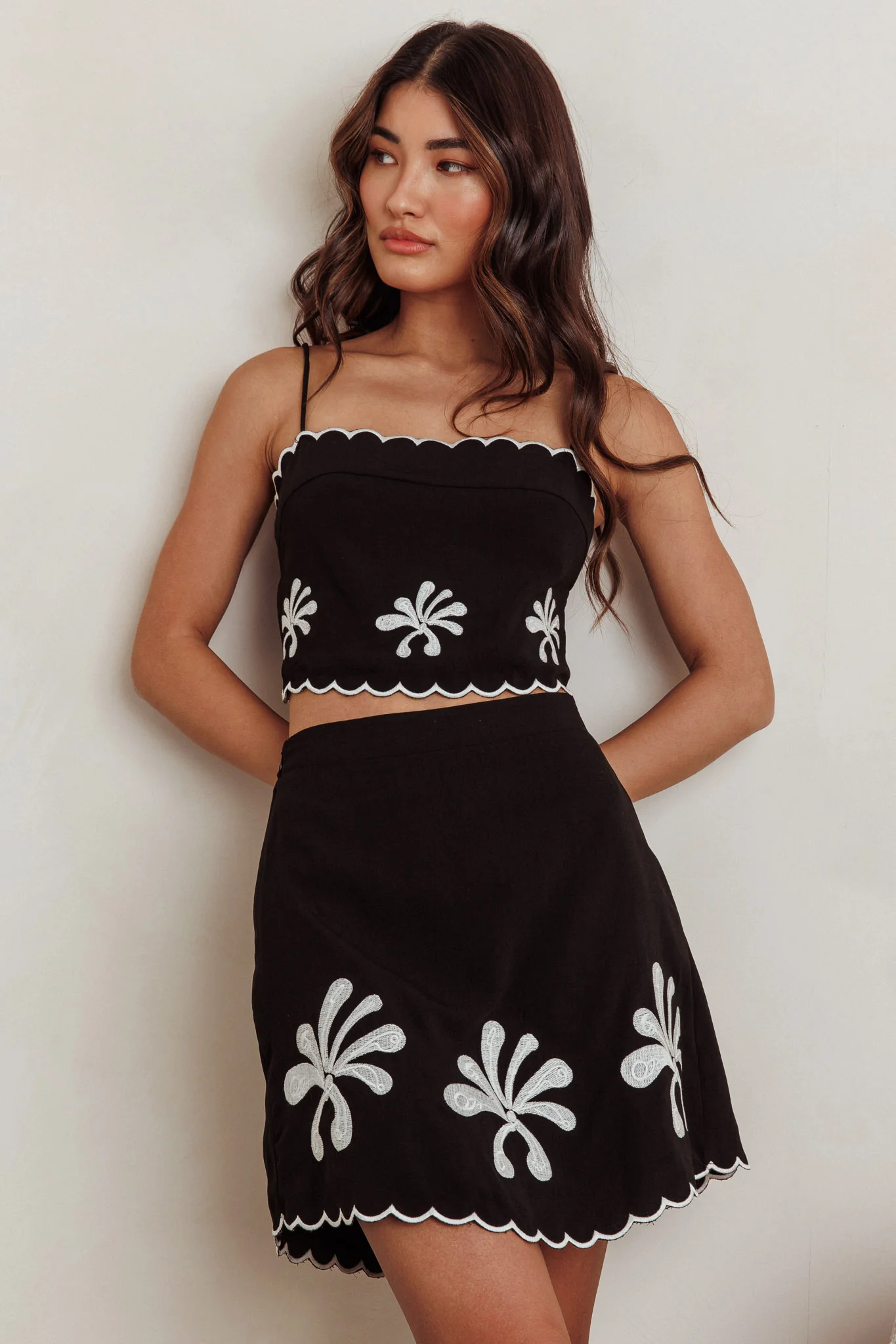 Carsyn Flower Embroidery A-Line Mini Skirt Black - Image 5