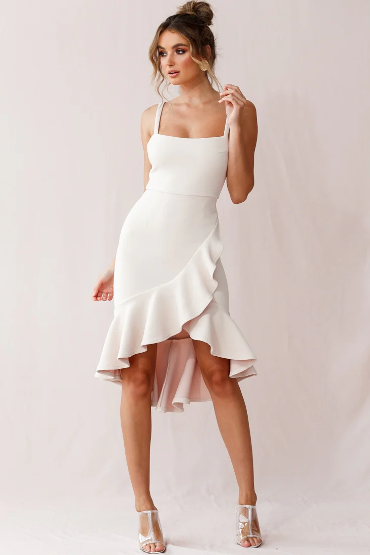 Cartagena High-Low Asymmetric Salsa Dress Beige - Image 2