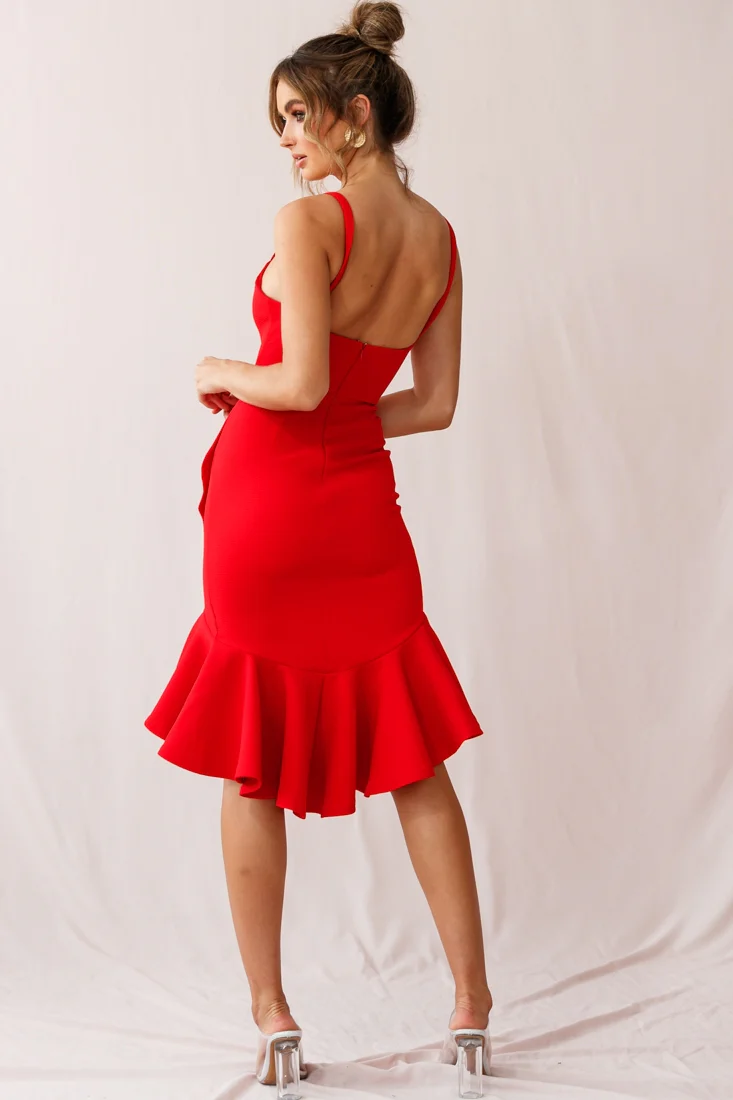 Cartagena High-Low Asymmetric Salsa Dress Red - Image 3