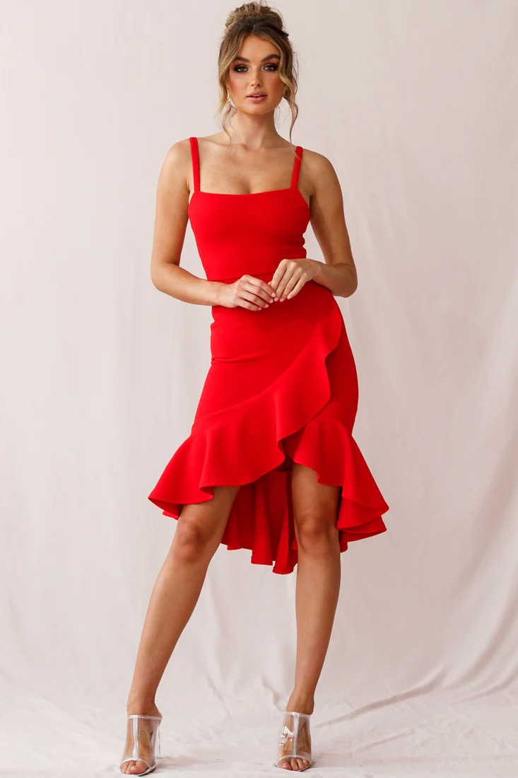 Cartagena High-Low Asymmetric Salsa Dress Red - Image 5