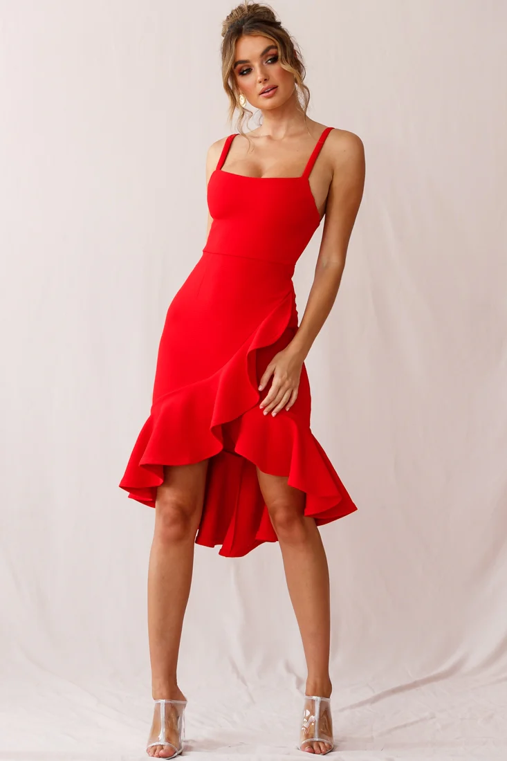 Cartagena High-Low Asymmetric Salsa Dress Red - Image 7