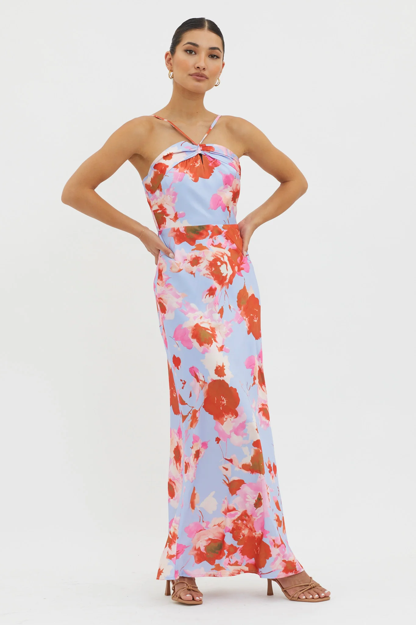 Carter Foldover Neckline Maxi Dress Blue Pink - Image 5