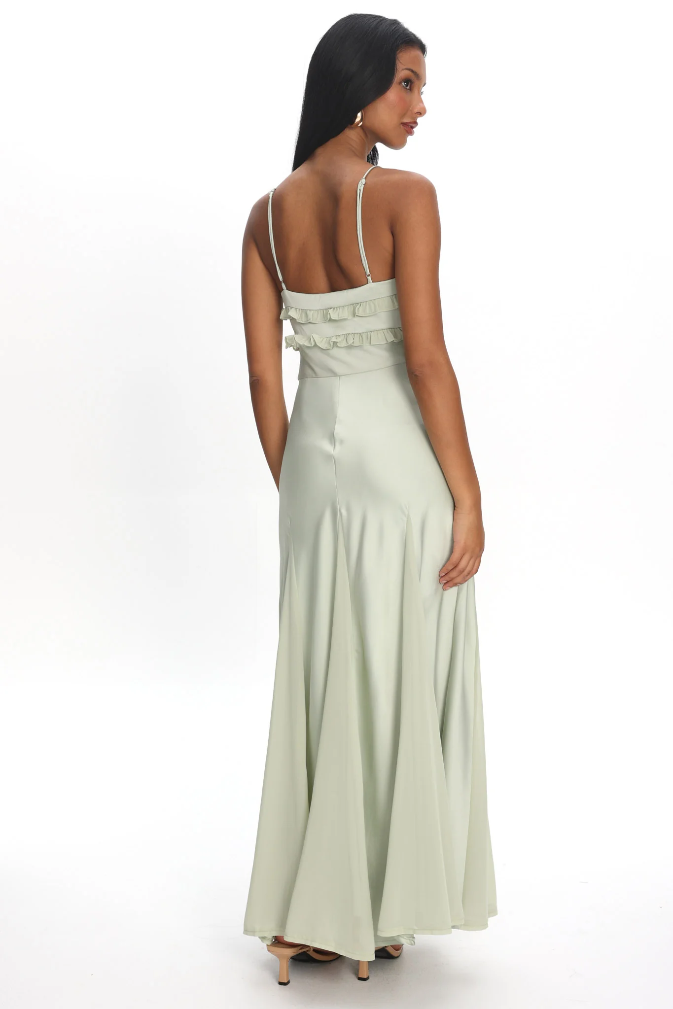 Caryn Frill Trim Godet Maxi Dress Sage - Image 2