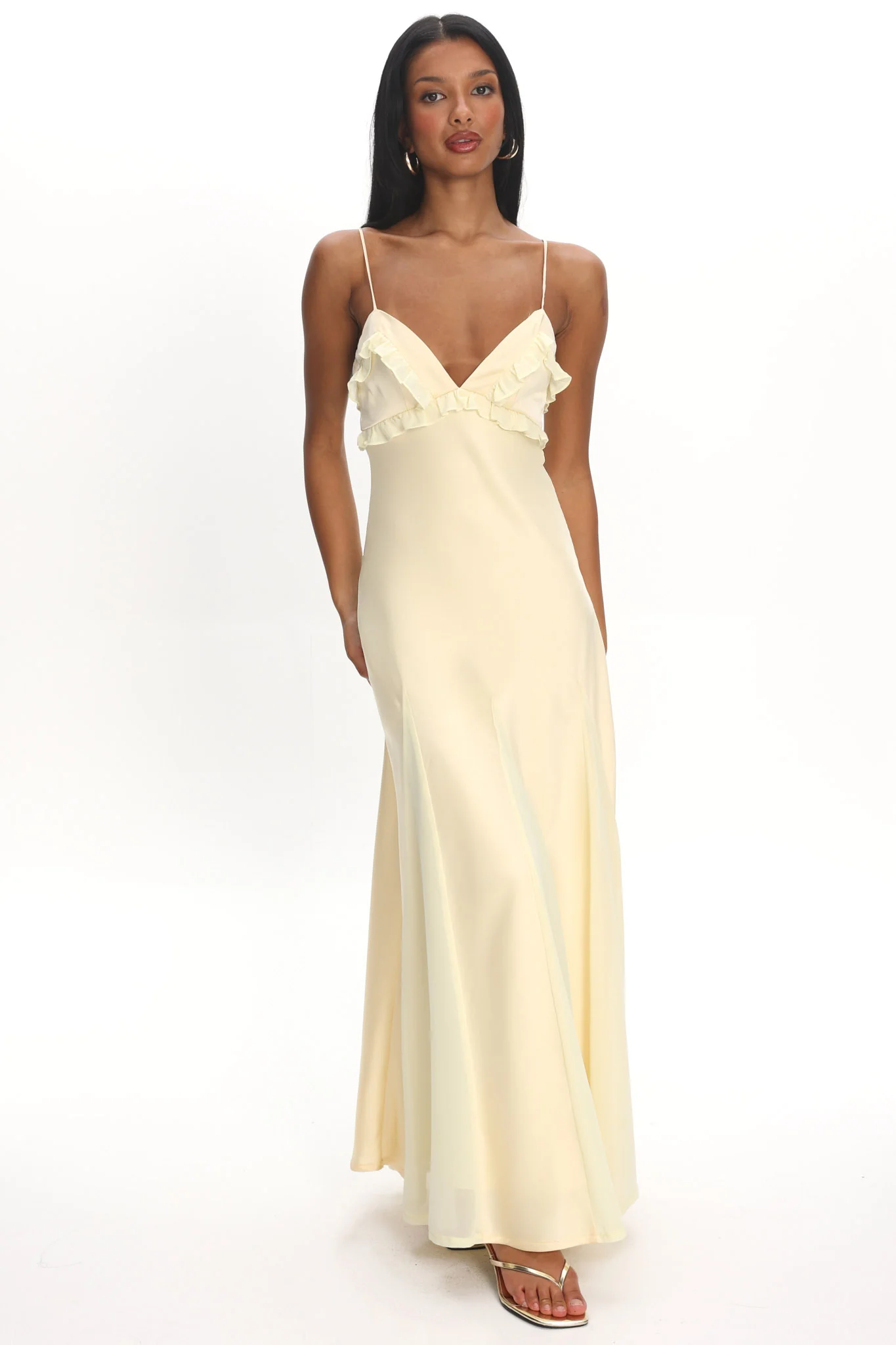Caryn Frill Trim Godet Maxi Dress Yellow - Image 2