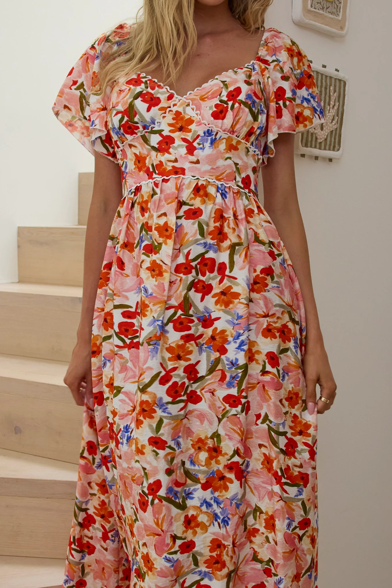Carynna Flutter Sleeve Maxi Dress Floral Red - Image 6