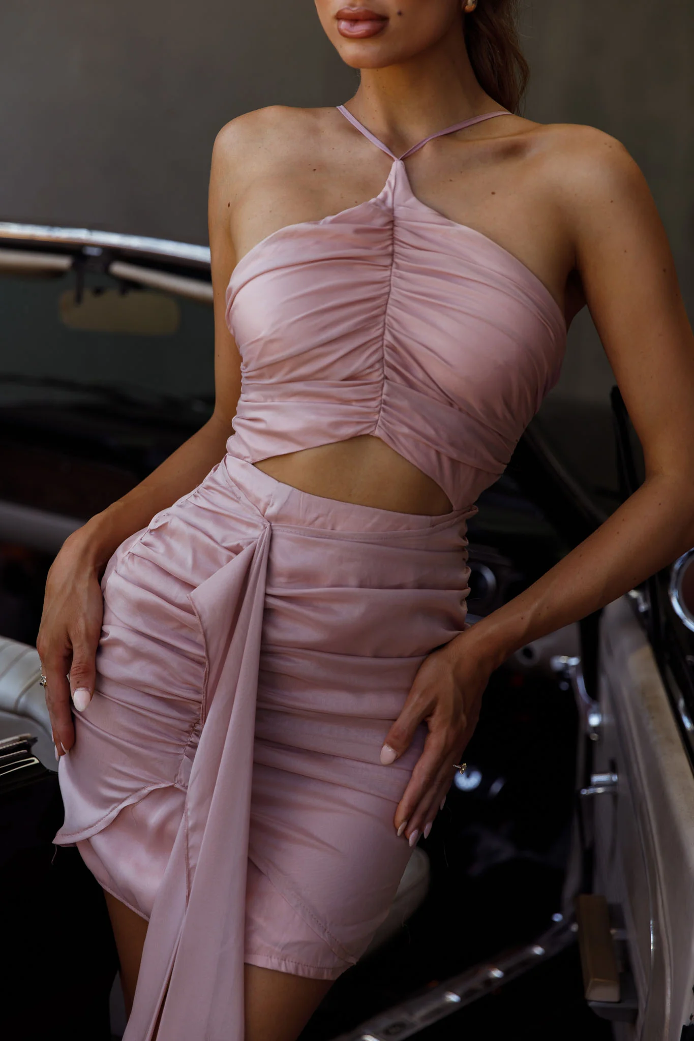 Casa Del Sol Ruched Cut-Out Dress Blush - Image 4