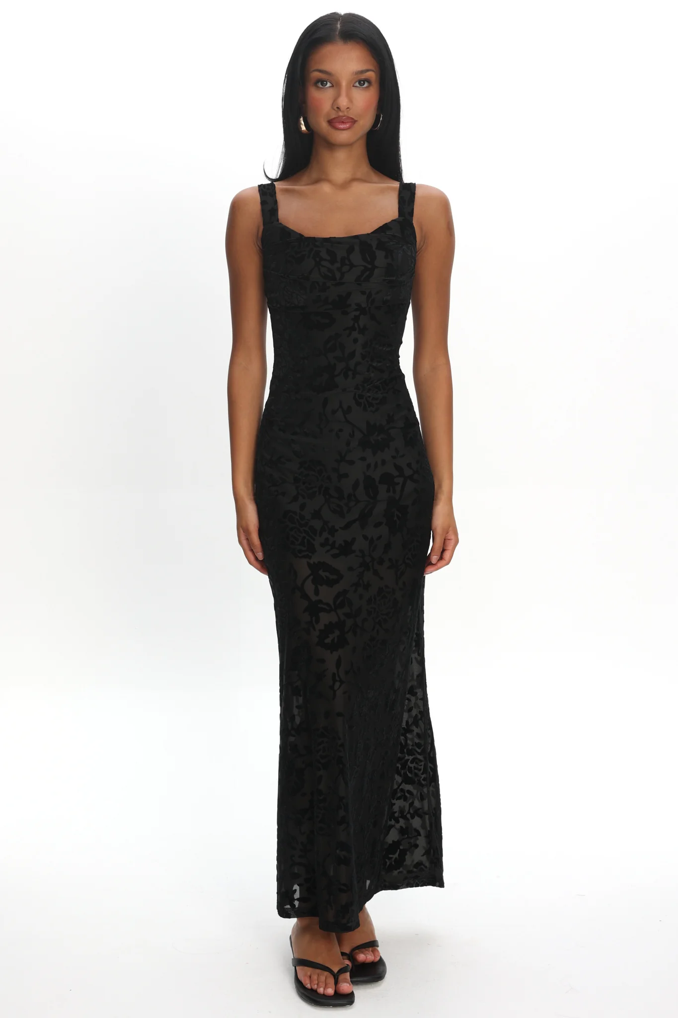 Casablanca Nights Tied Back Maxi Dress Flocked Floral - Image 2