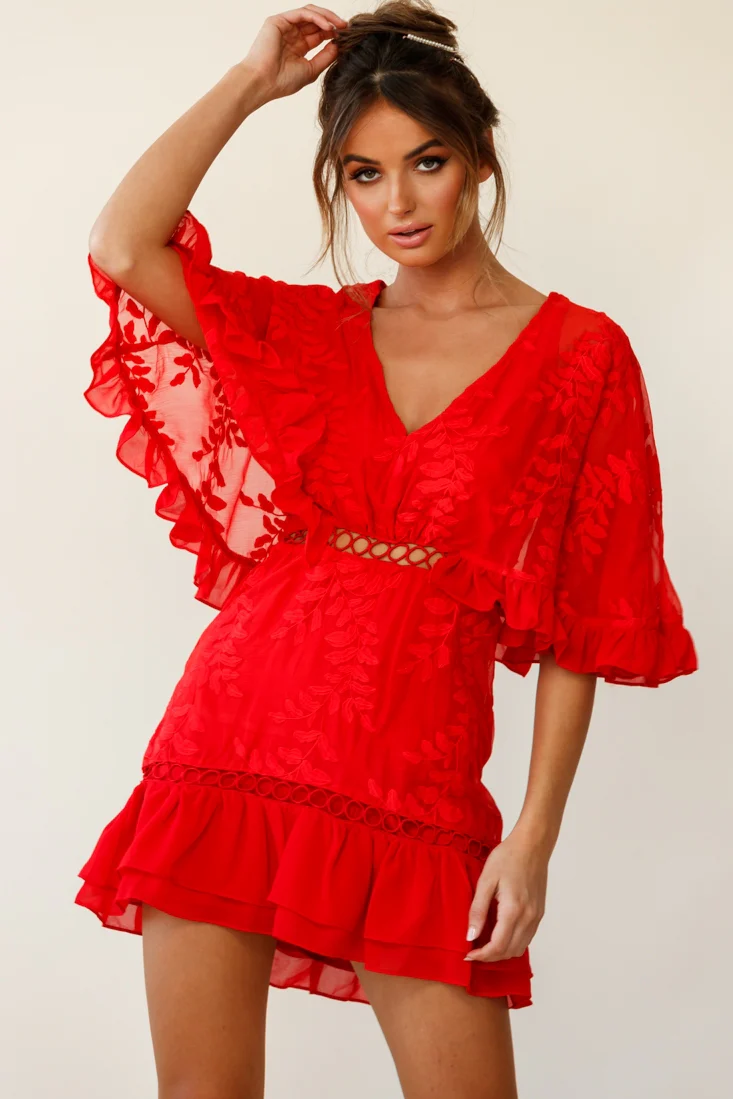 Caspar Batwing Dress Red - Image 3