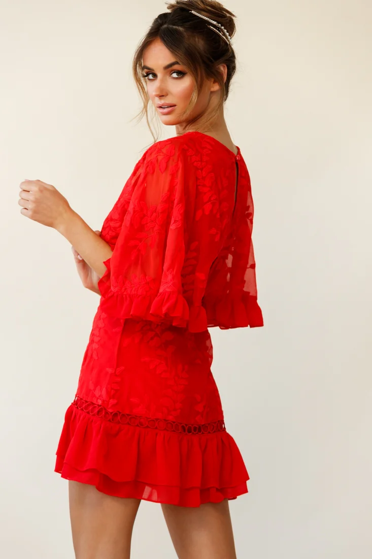 Caspar Batwing Dress Red - Image 5