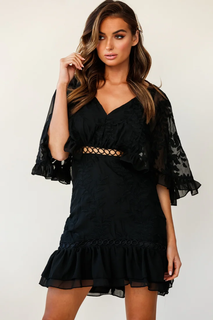 Caspar Leafy Embroidered Dress Black Tall - Image 5