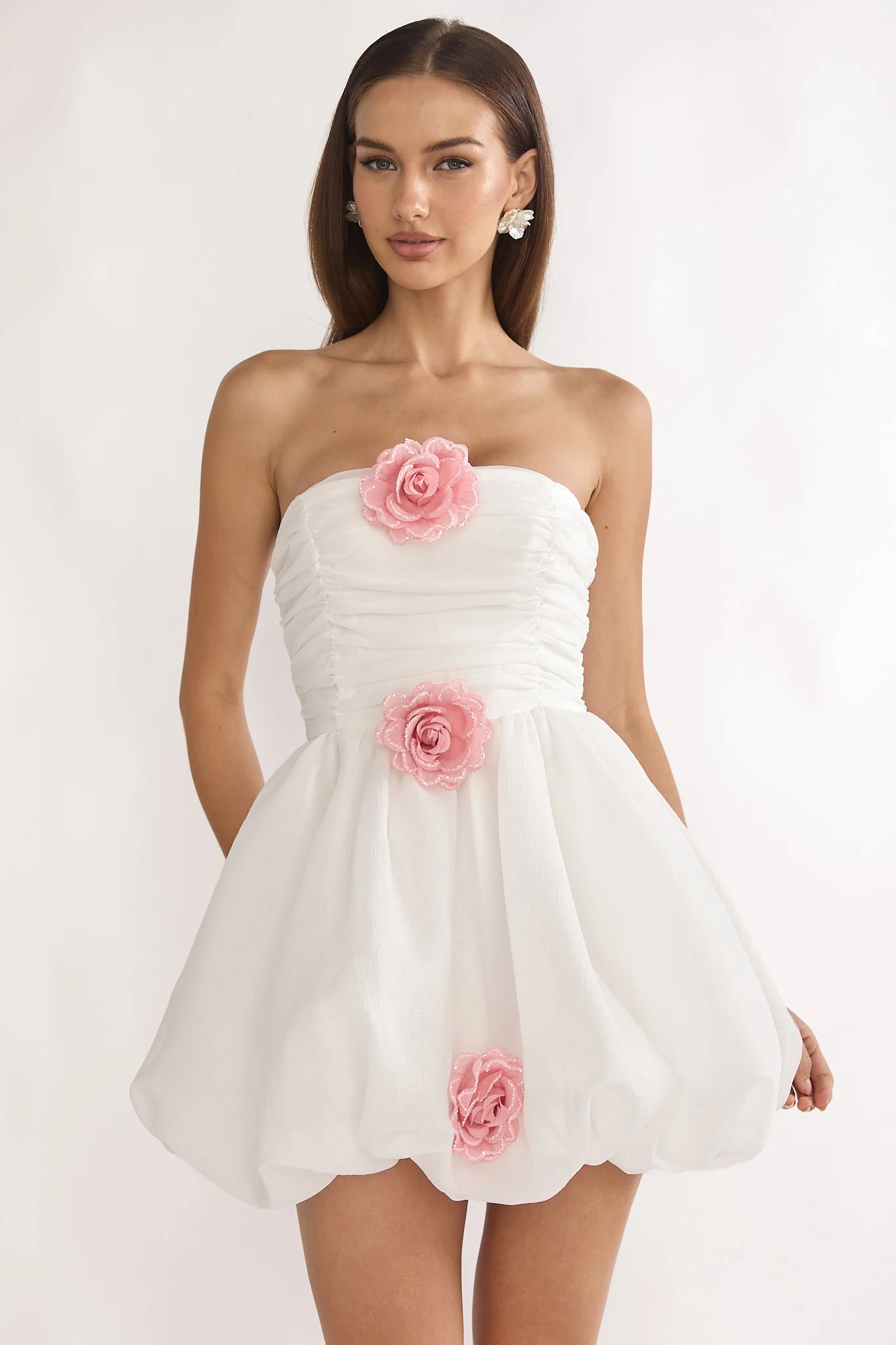Cassandrae Rosette Strapless Mini Dress White - Image 5