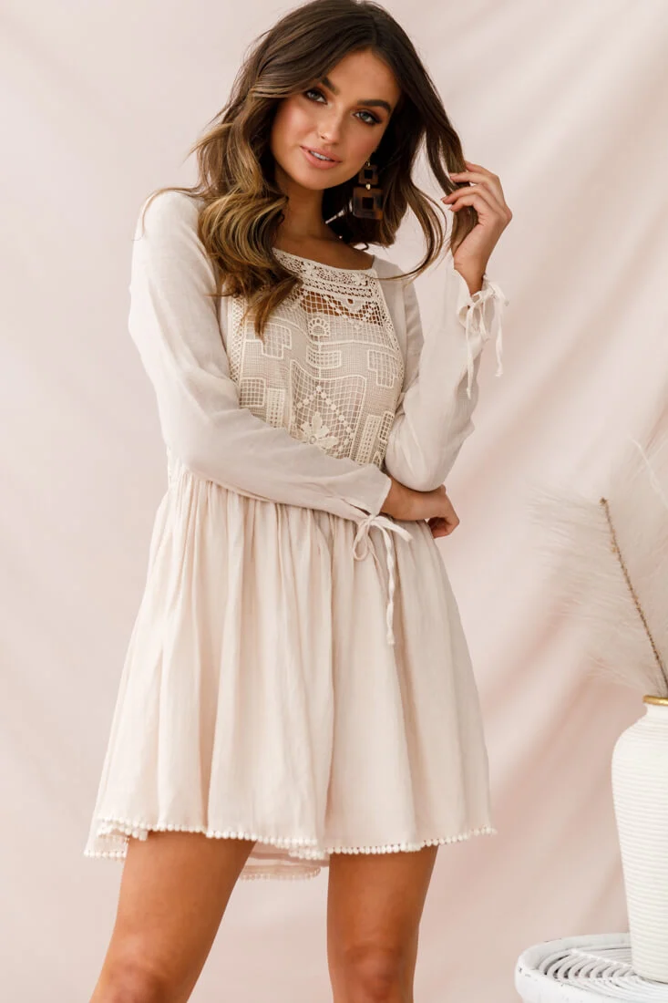 Cassie Embroidered Bust Swing Dress Beige - Image 6