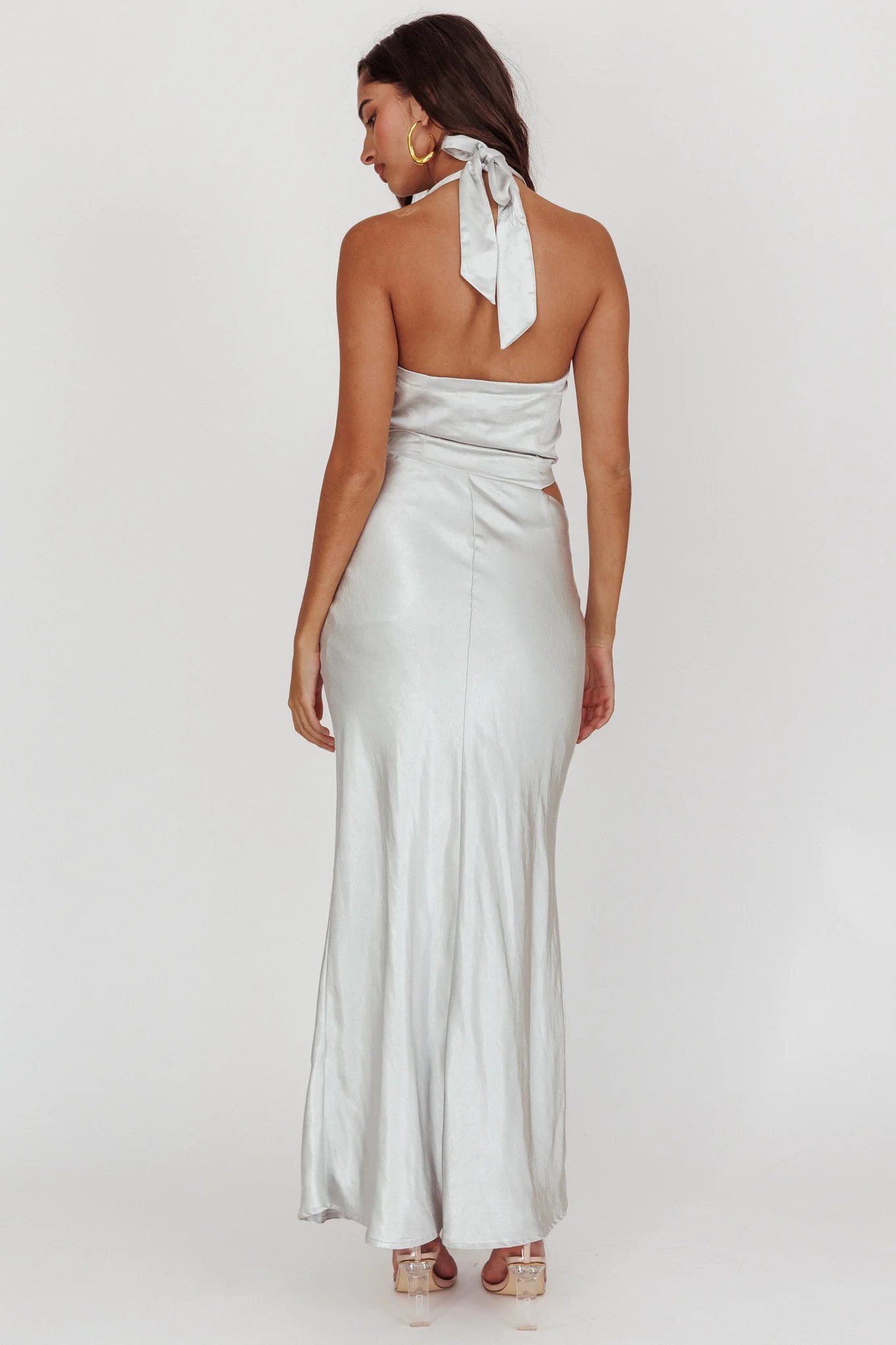 Cassiopeia Cowl Halter Neck Cut Out Maxi Dress Opal - Image 2
