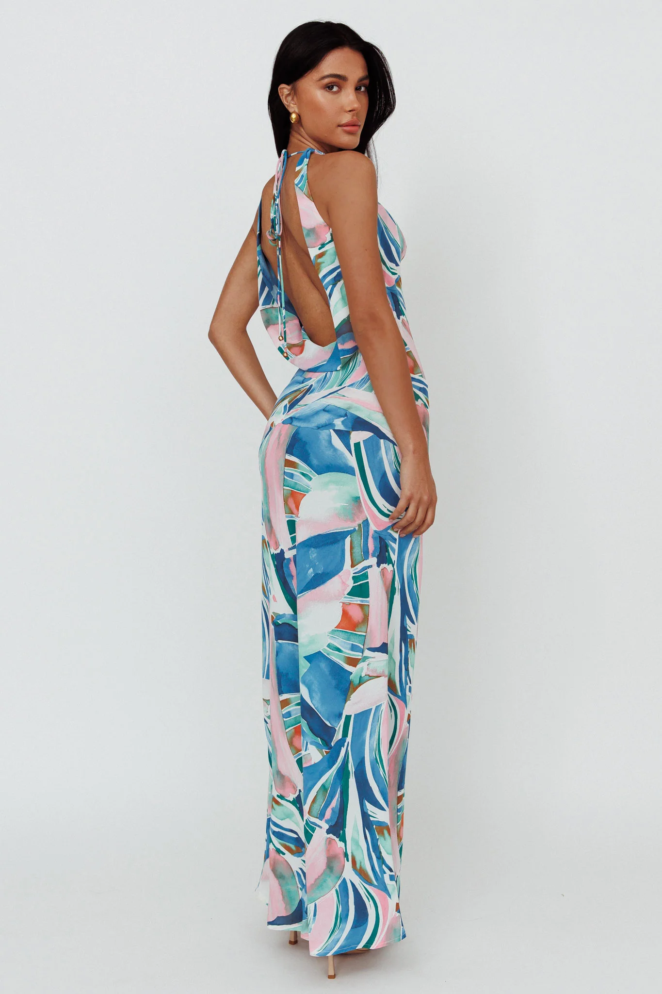 Cassiopeia Open Back Maxi Dress Abstract Blue - Image 2