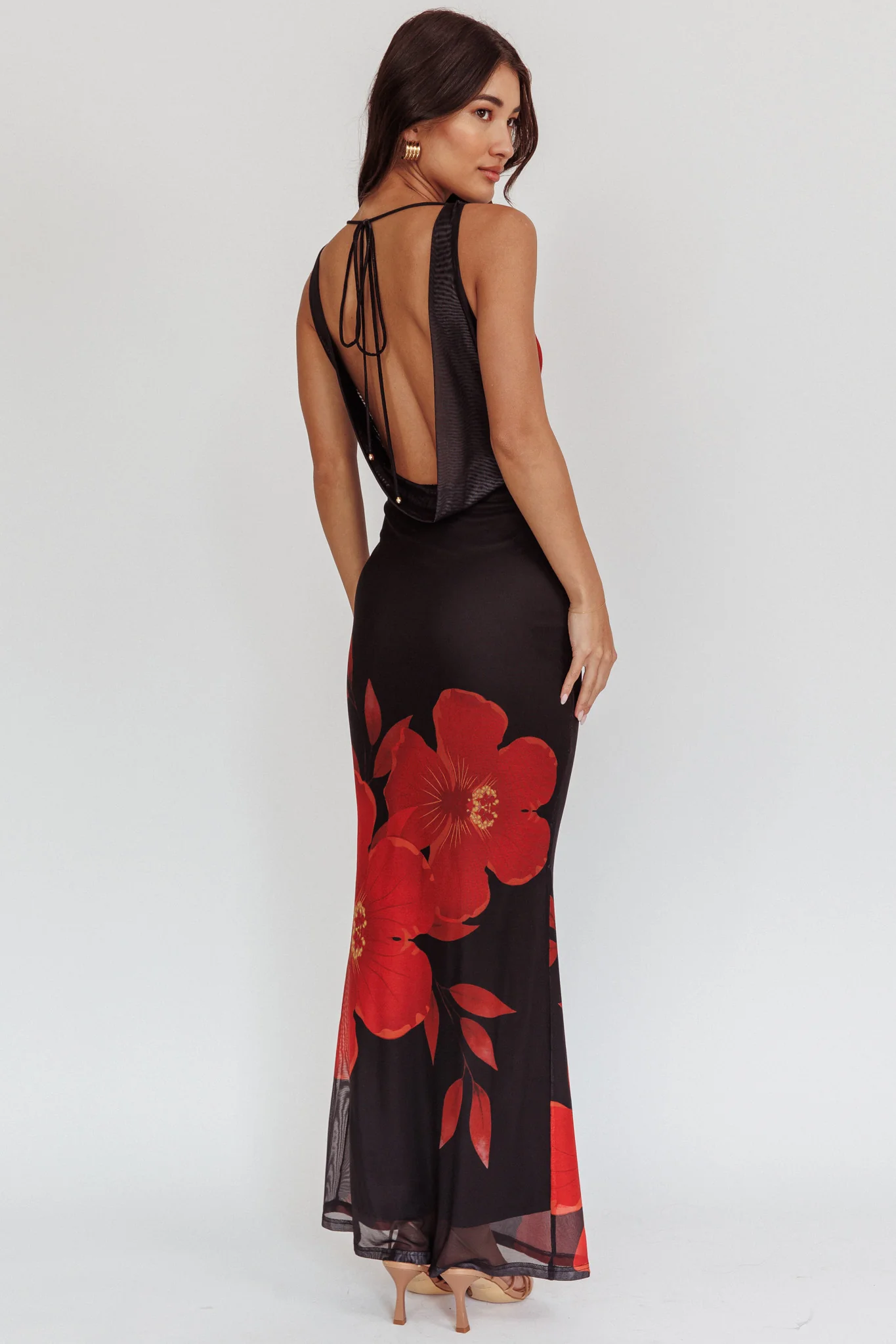 Cassiopeia Open Back Maxi Dress Hibiscus Black - Image 2