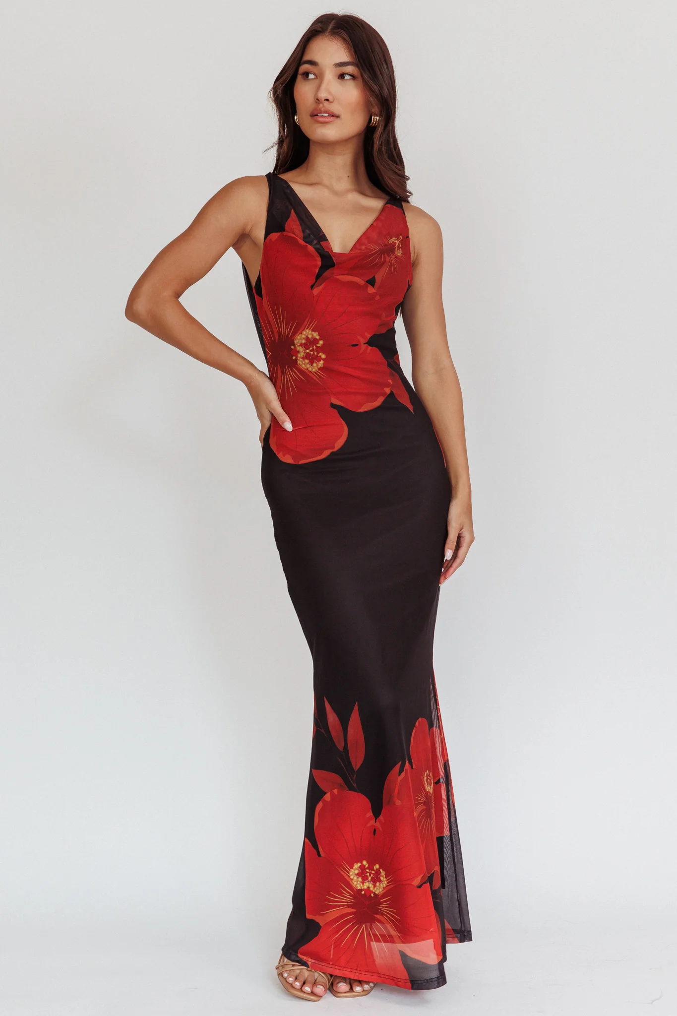 Cassiopeia Open Back Maxi Dress Hibiscus Black - Image 3