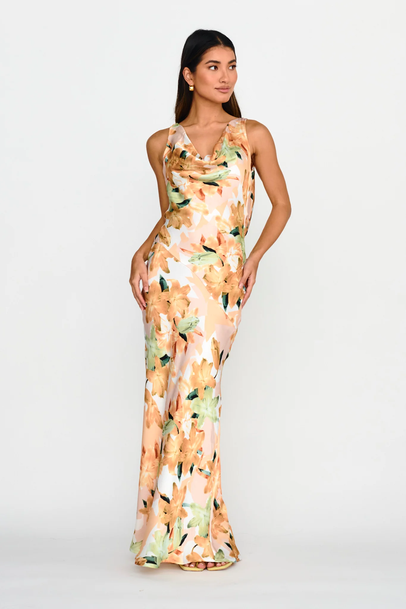 Cassiopeia Open Back Maxi Dress Lily Print Yellow - Image 3