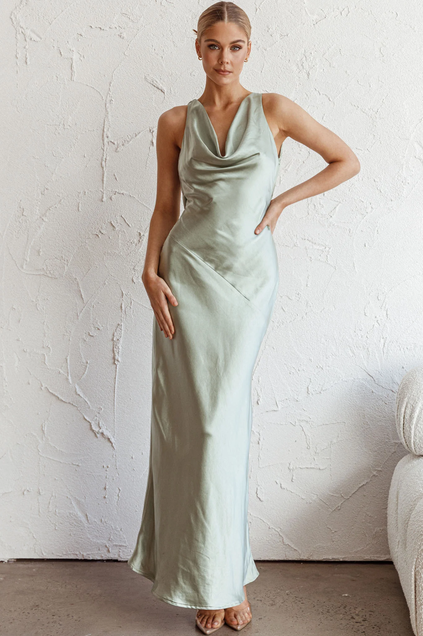 Cassiopeia Open Back Maxi Dress Pistachio - Image 2