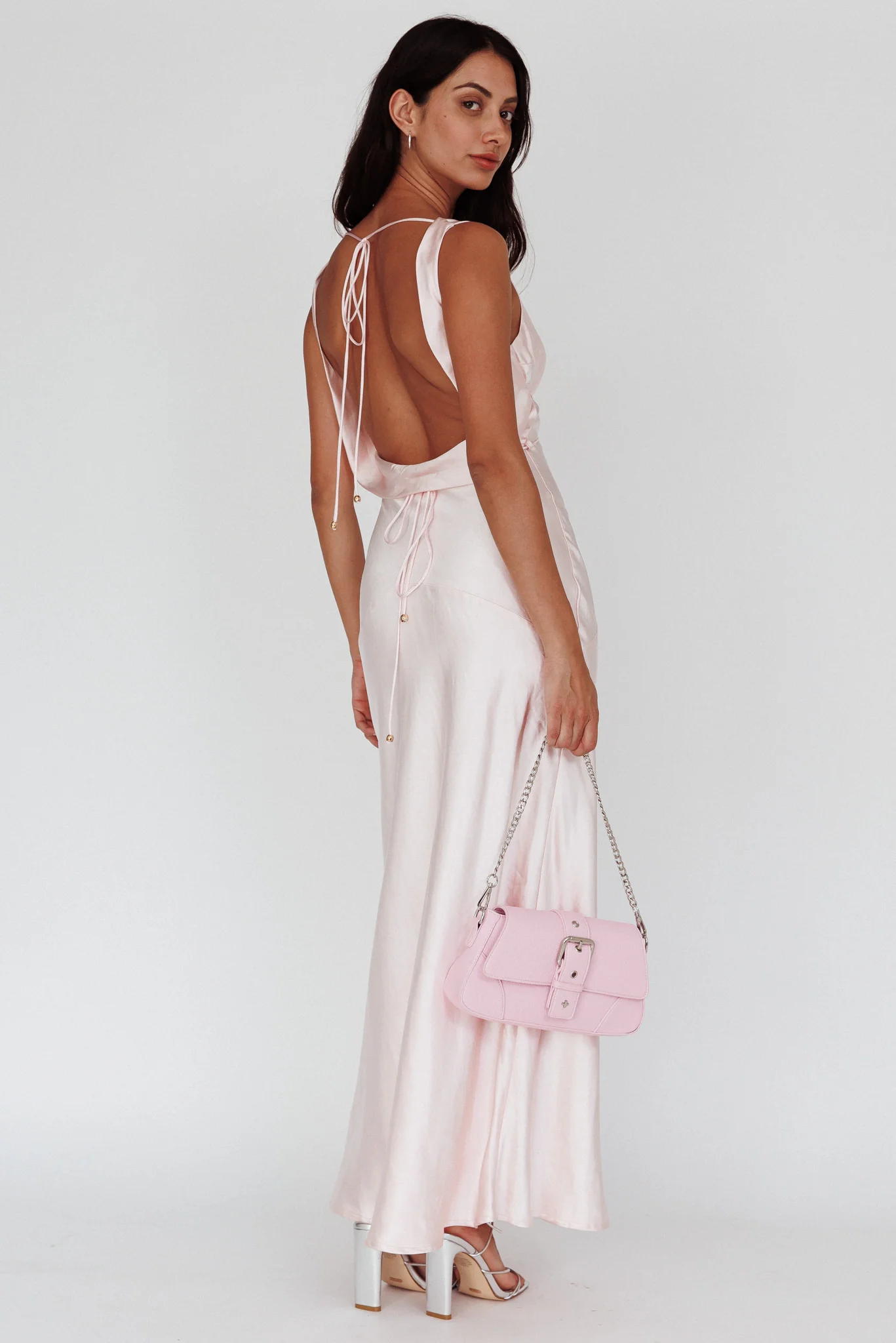 Cassiopeia Open Back String Tie Maxi Dress Powder Pink - Image 2