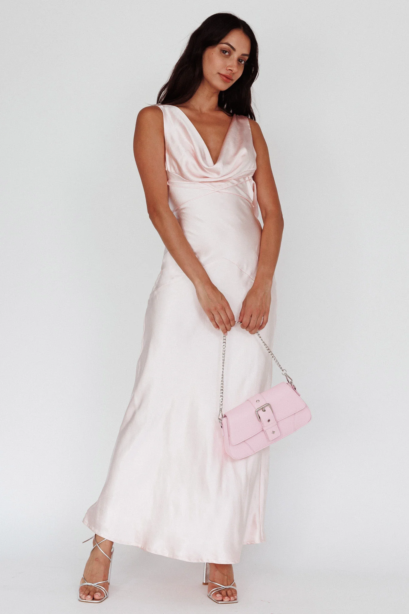 Cassiopeia Open Back String Tie Maxi Dress Powder Pink - Image 3